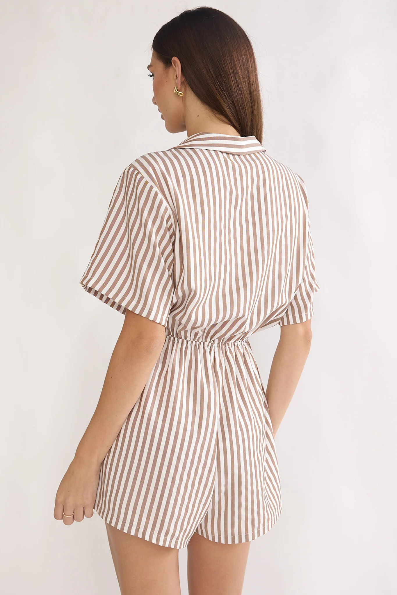 Devon Tie Front Romper Stripe Chocolate - Image 2