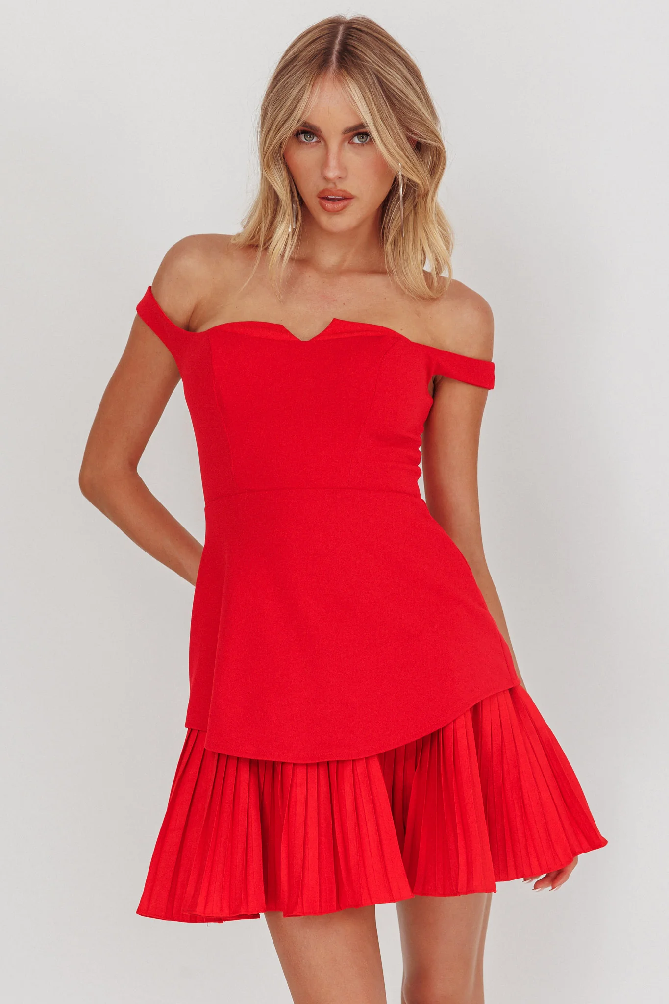 Devoted Love Pleat Hem Mini Dress Red - Image 6