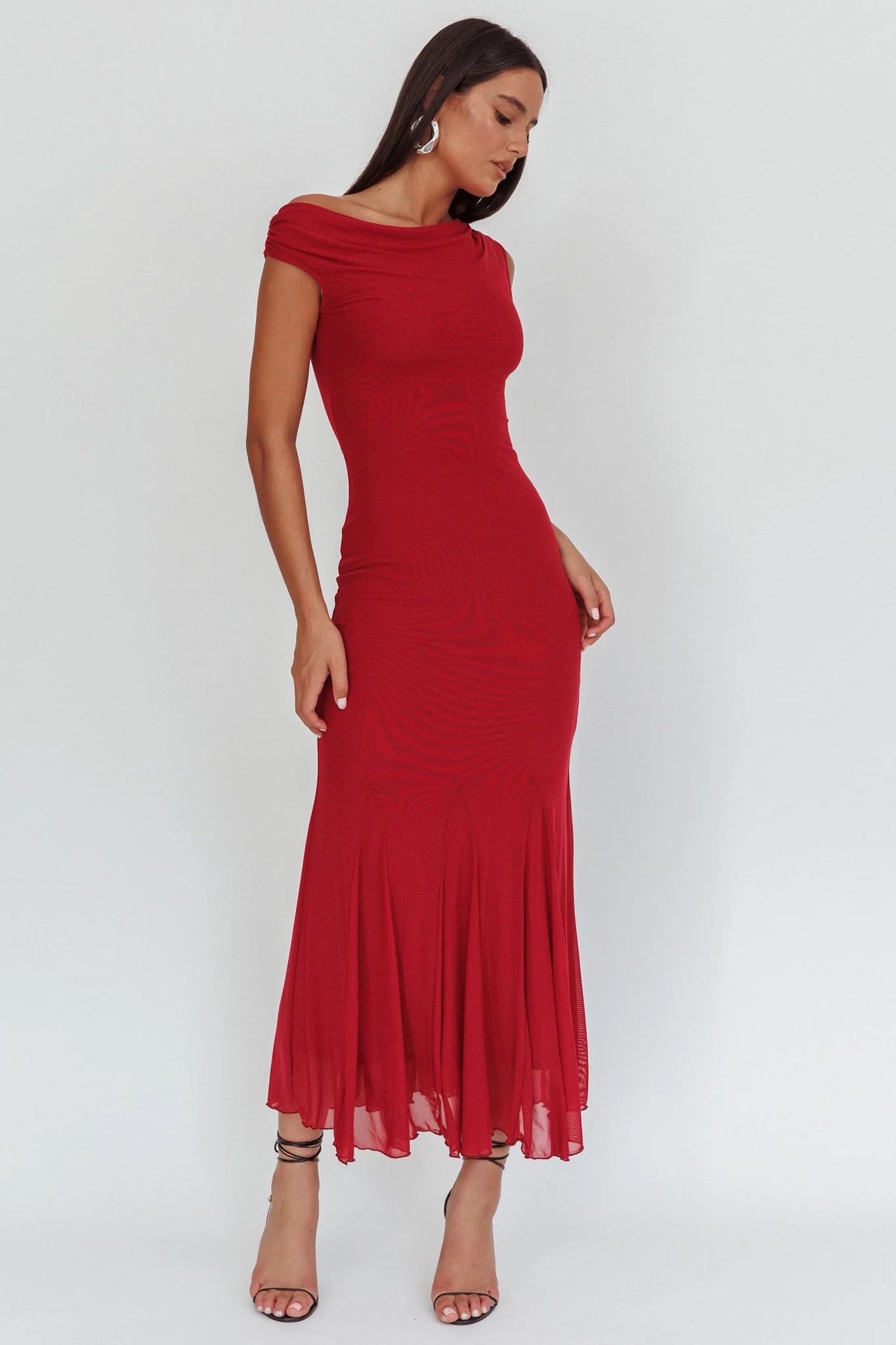 Diana Asymmetric Shoulder Godet Maxi Dress Wine - Image 4