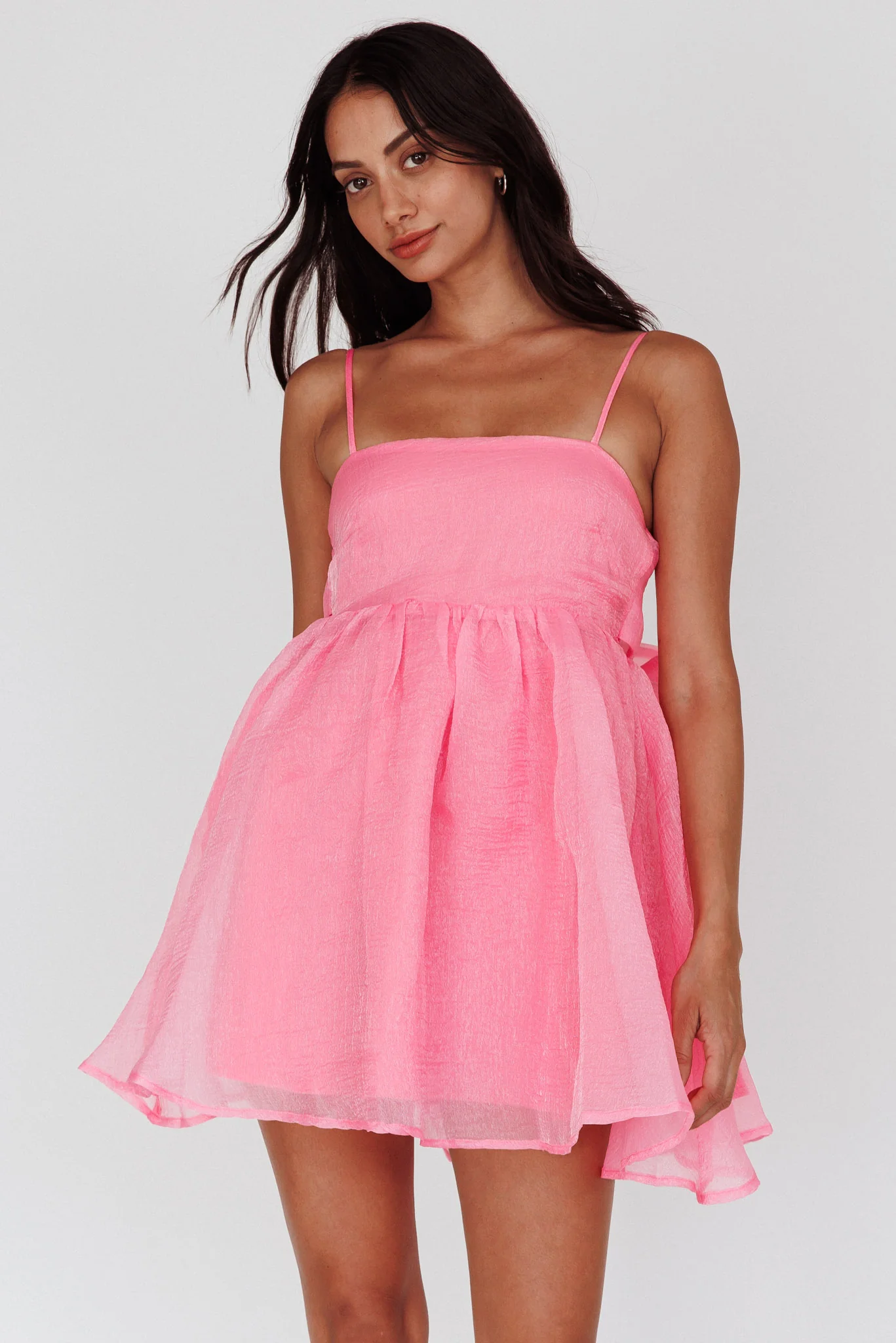 Diaz Bow Back Babydoll Mini Dress Pop Pink - Image 3