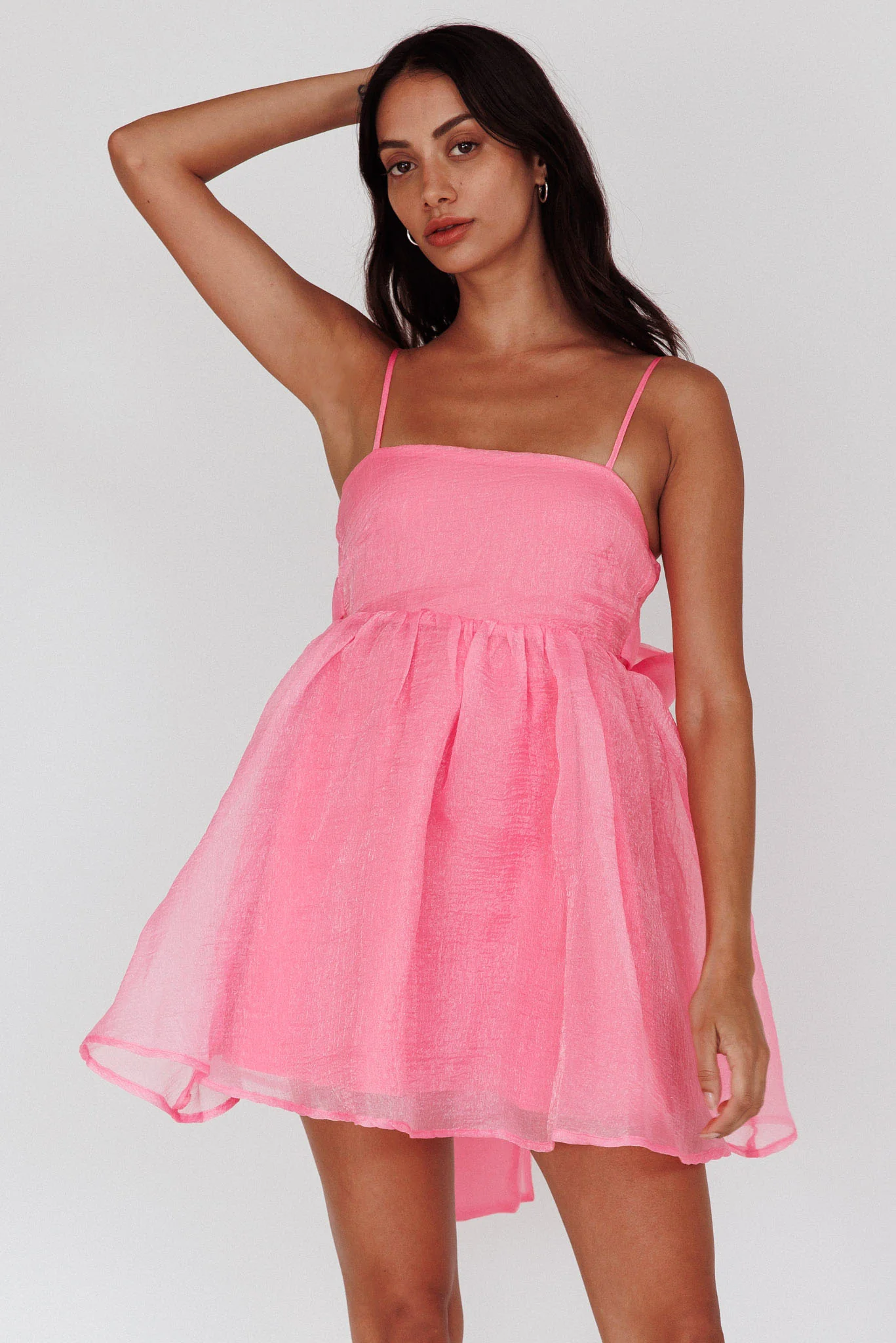 Diaz Bow Back Babydoll Mini Dress Pop Pink - Image 6