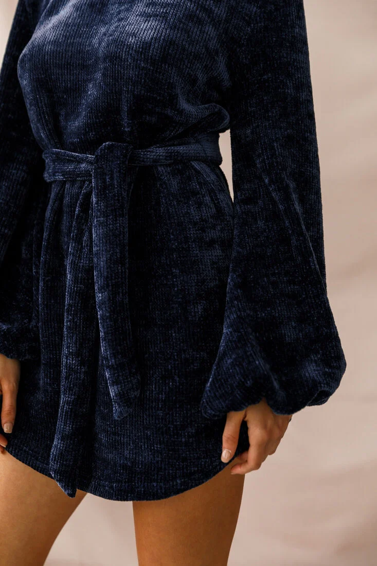 Diva Velvet Yarn Knit Dress Navy - Image 4