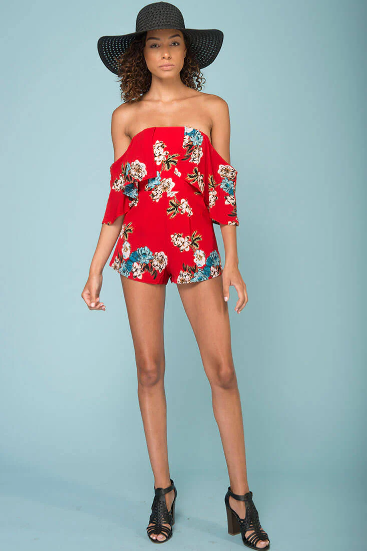 Dixie Floral Print Romper Red - Image 2