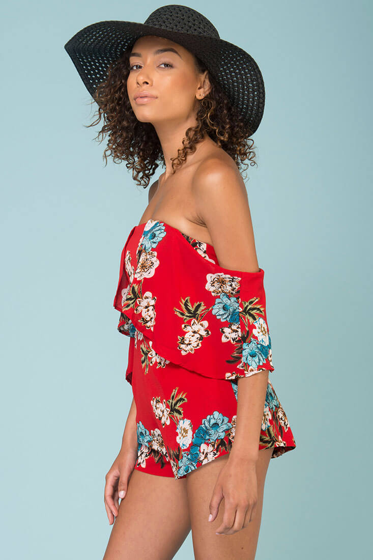 Dixie Floral Print Romper Red - Image 3