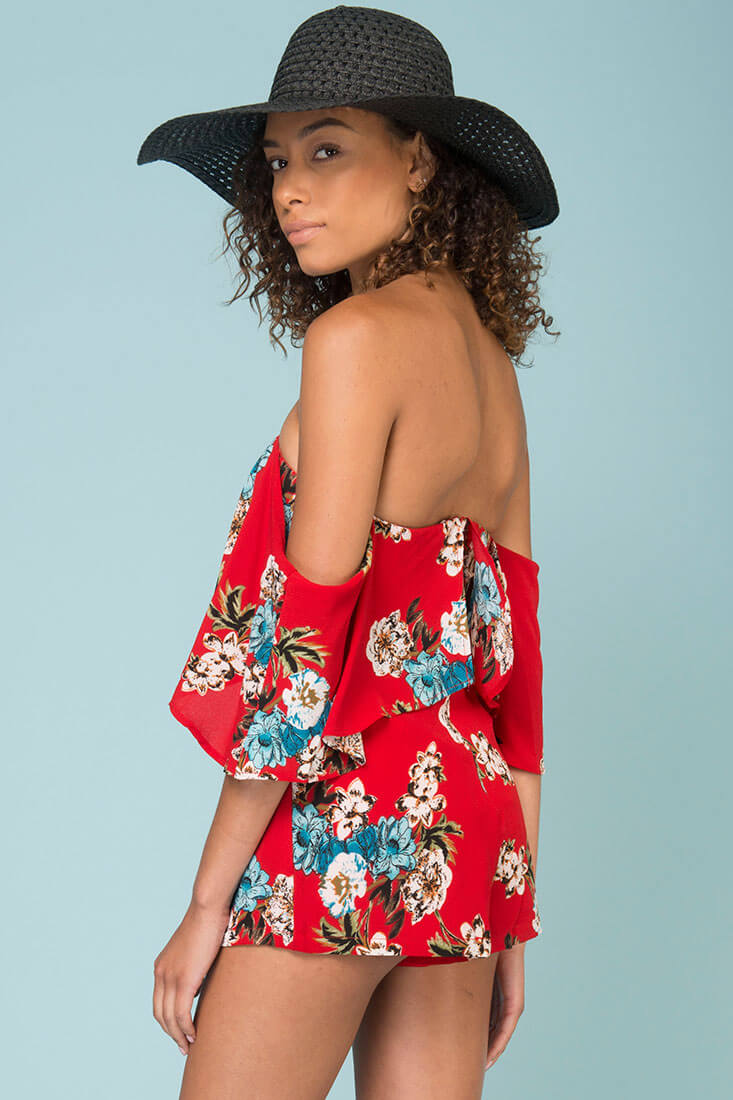 Dixie Floral Print Romper Red - Image 5