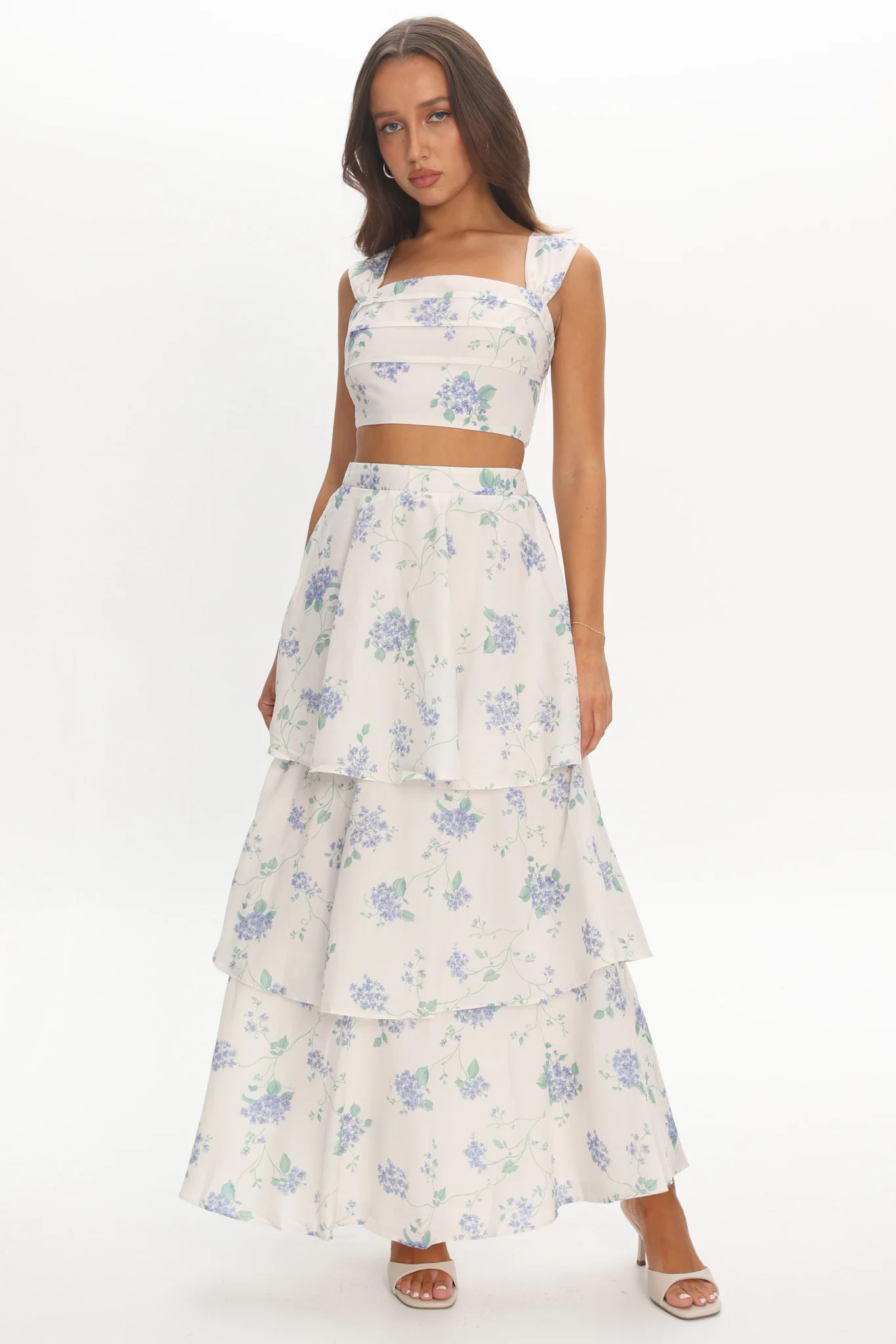 Dixon Tiered Maxi Skirt Floral Beige