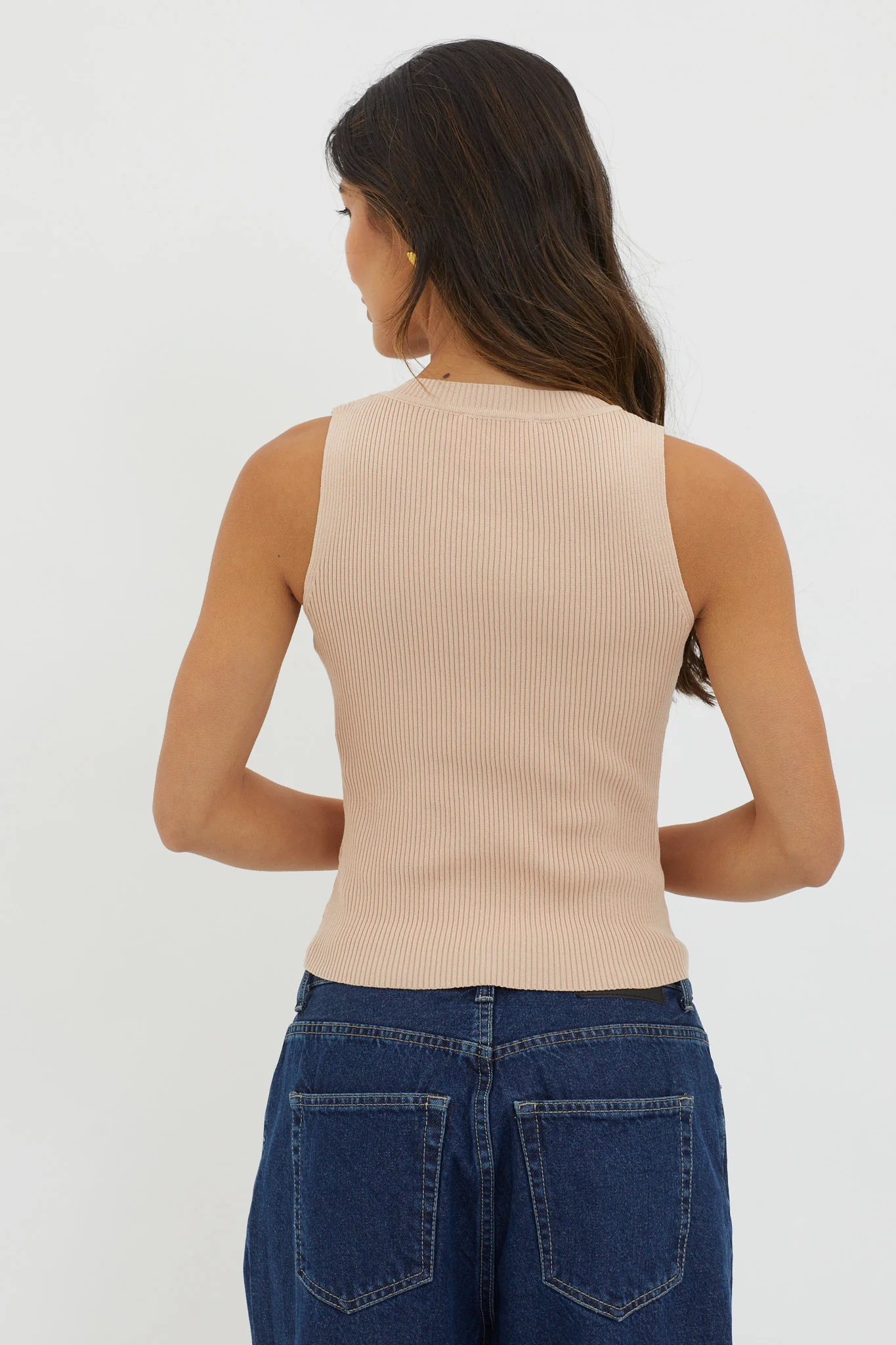 D'Lila V-Neck Ribbed Knit Top Beige - Image 2