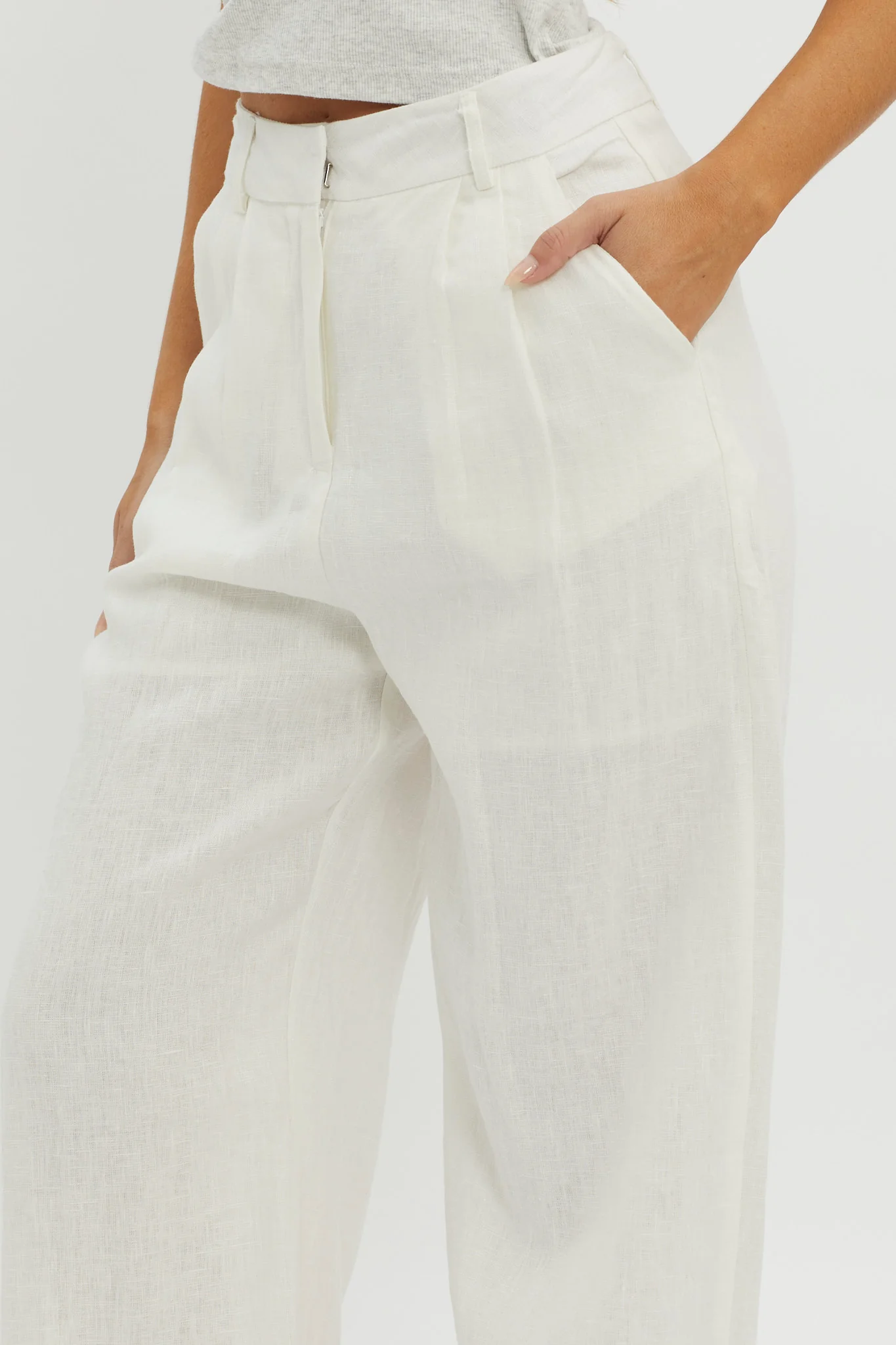 Dodie Straight Leg Trouser Pants Linen White - Image 3