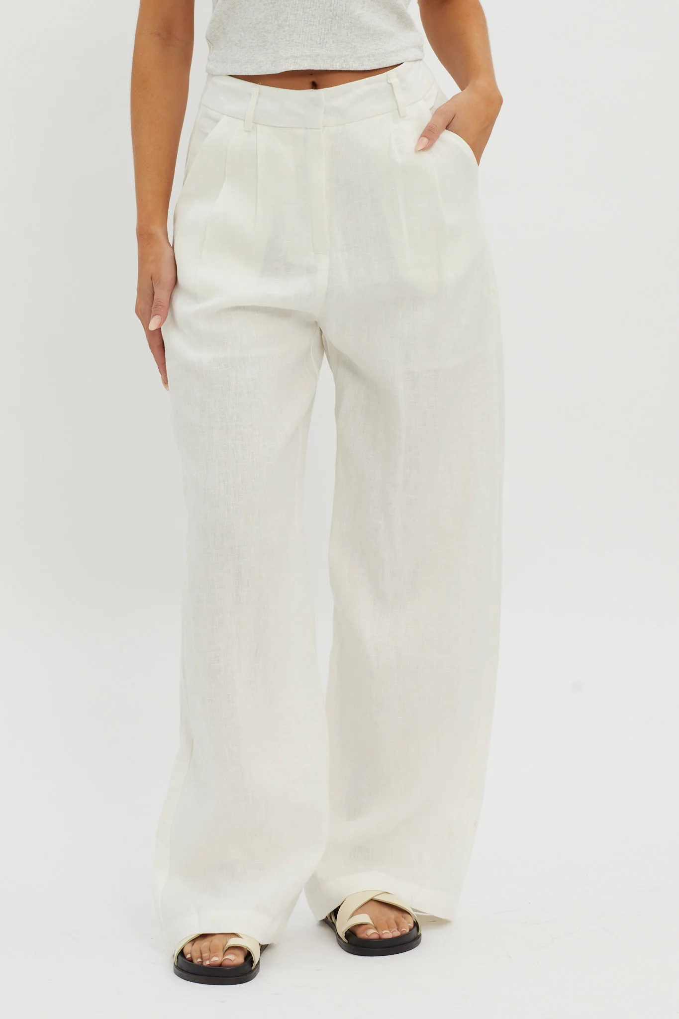 Dodie Straight Leg Trouser Pants Linen White - Image 4