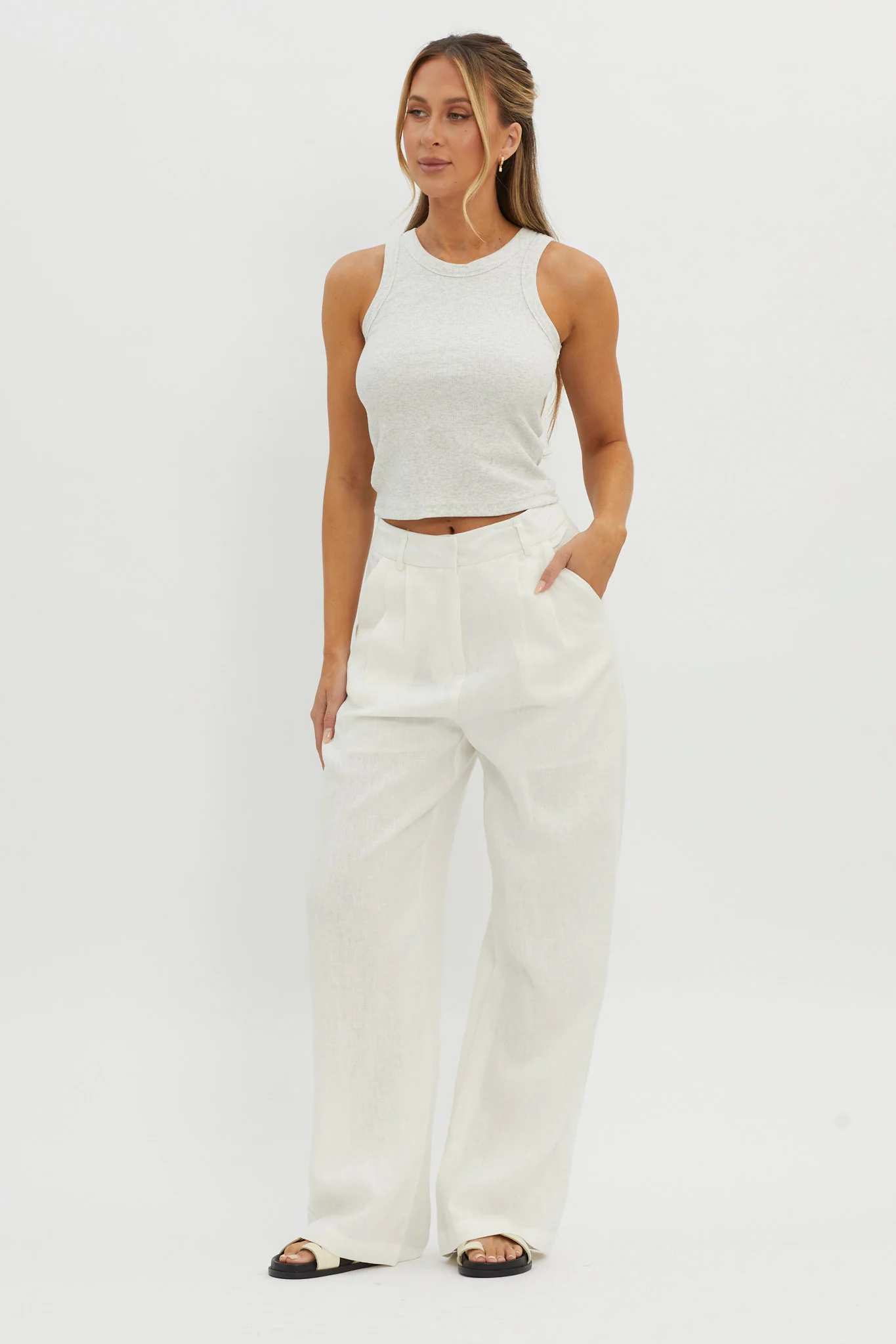 Dodie Straight Leg Trouser Pants Linen White - Image 5