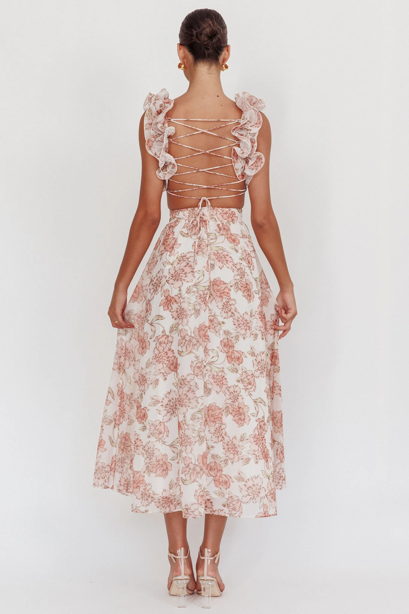 Madara Lace-Up Back Maxi Dress Floral Peach - Image 3