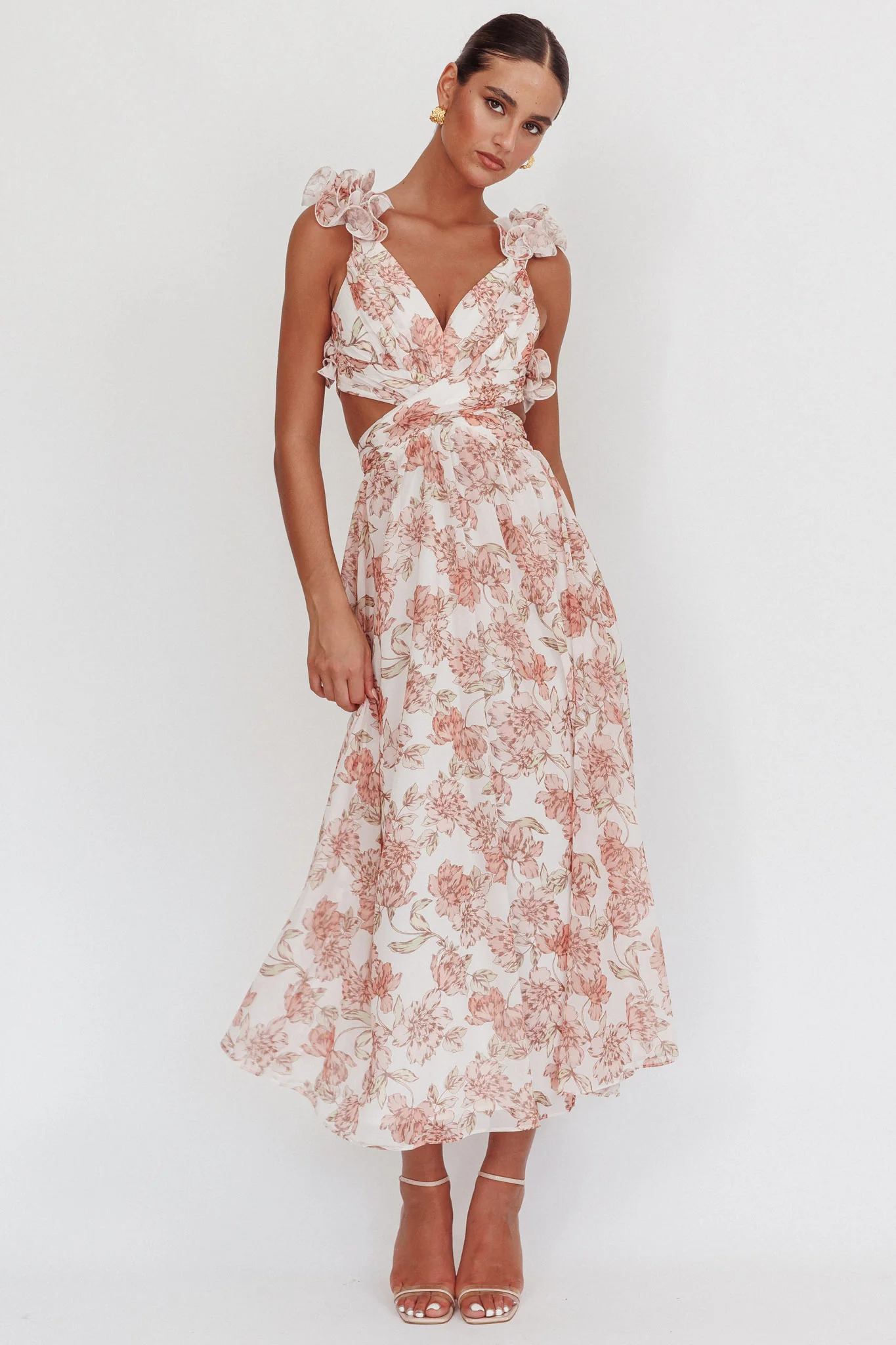 Madara Lace-Up Back Maxi Dress Floral Peach - Image 4