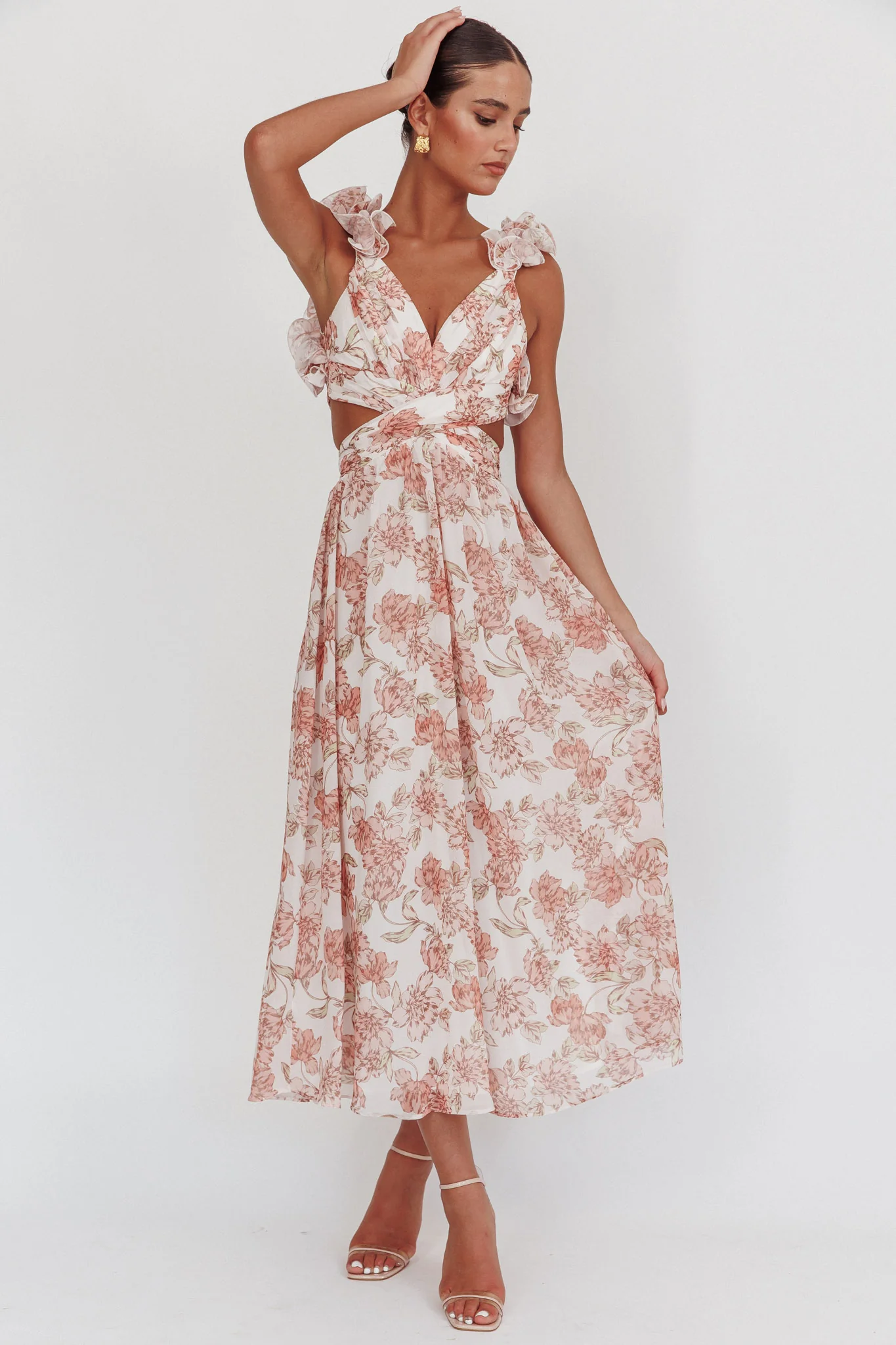 Madara Lace-Up Back Maxi Dress Floral Peach - Image 6