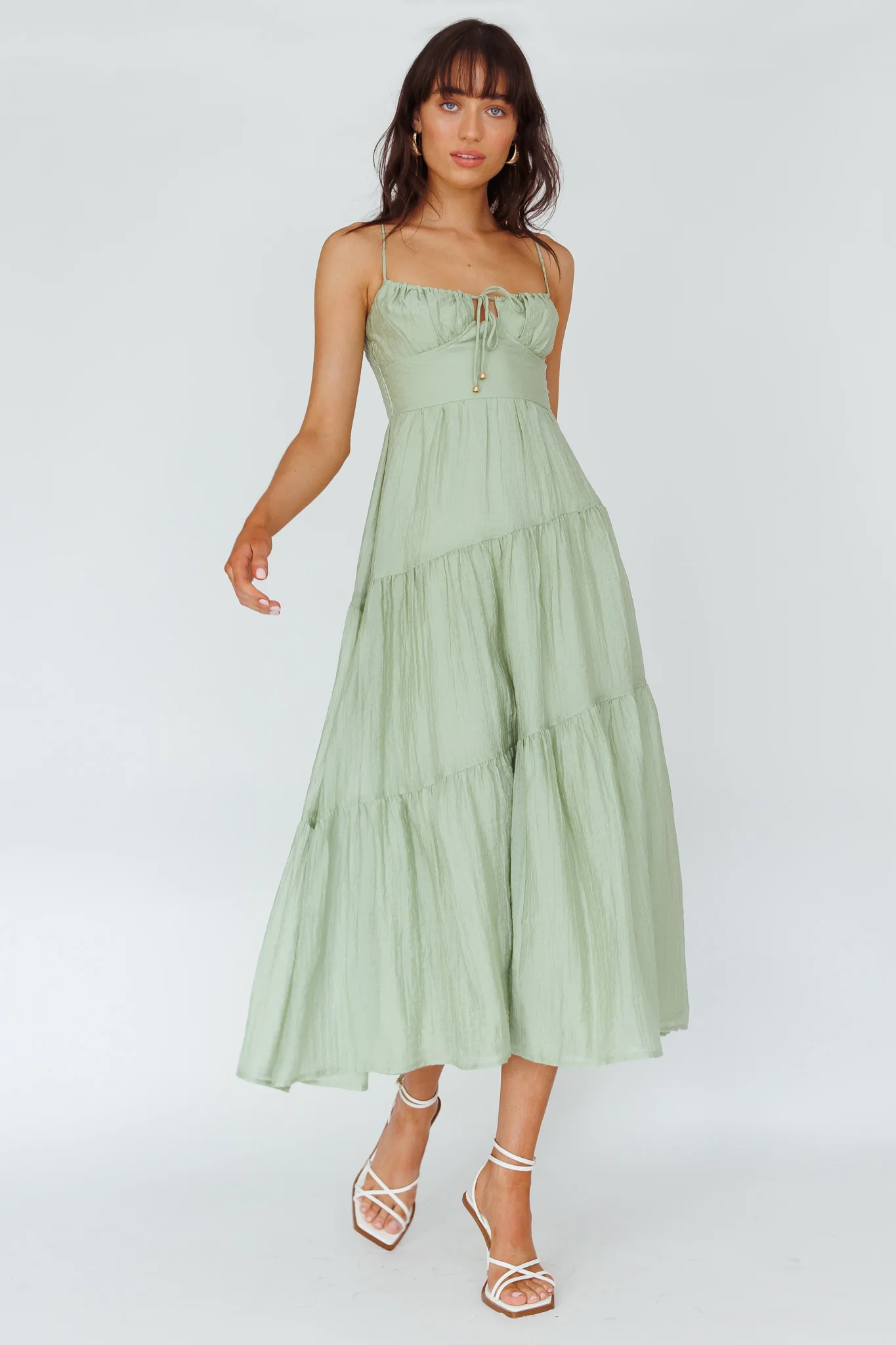 Doe Tie Bust Maxi Dress Sage - Image 3