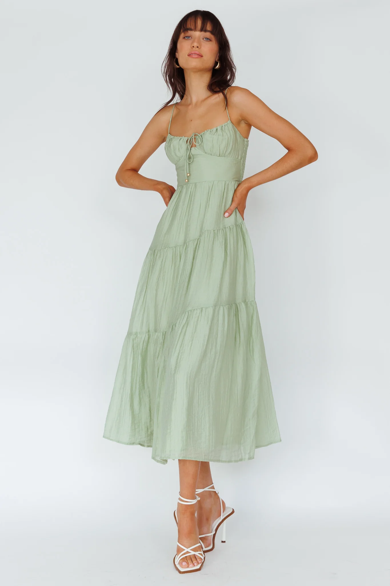 Doe Tie Bust Maxi Dress Sage - Image 5