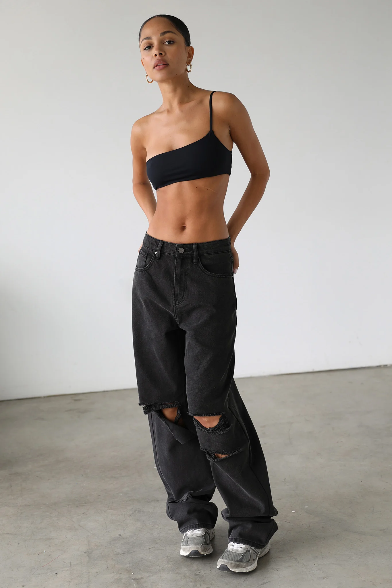 DOGMA High Rise Straight Wide Leg Skater Denim Jeans Black Wash - Image 6