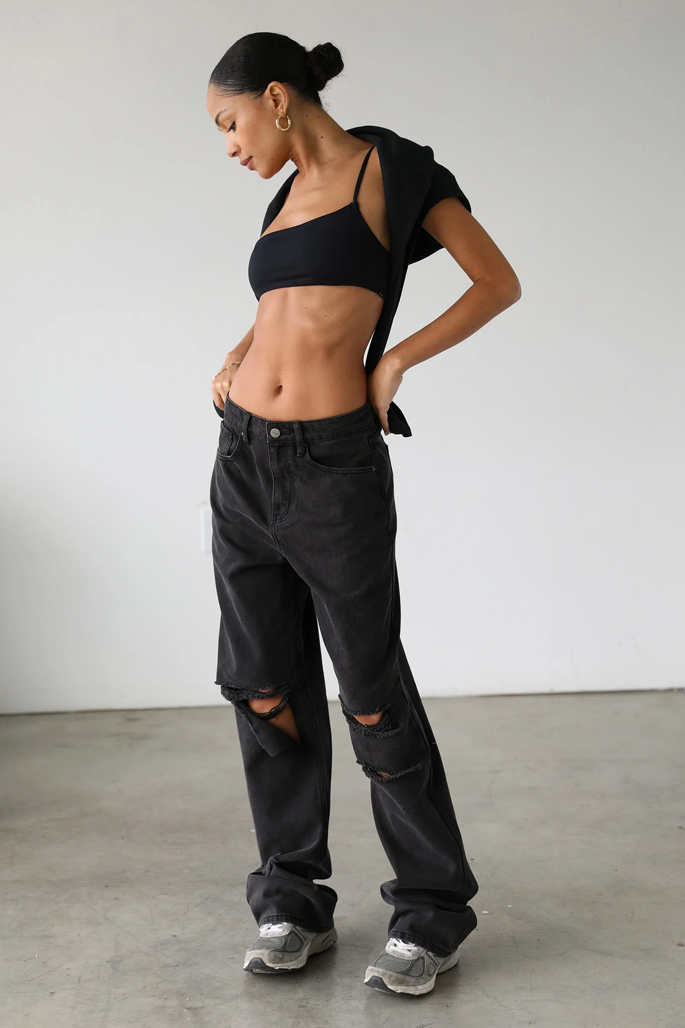 DOGMA High Rise Straight Wide Leg Skater Denim Jeans Black Wash - Image 9