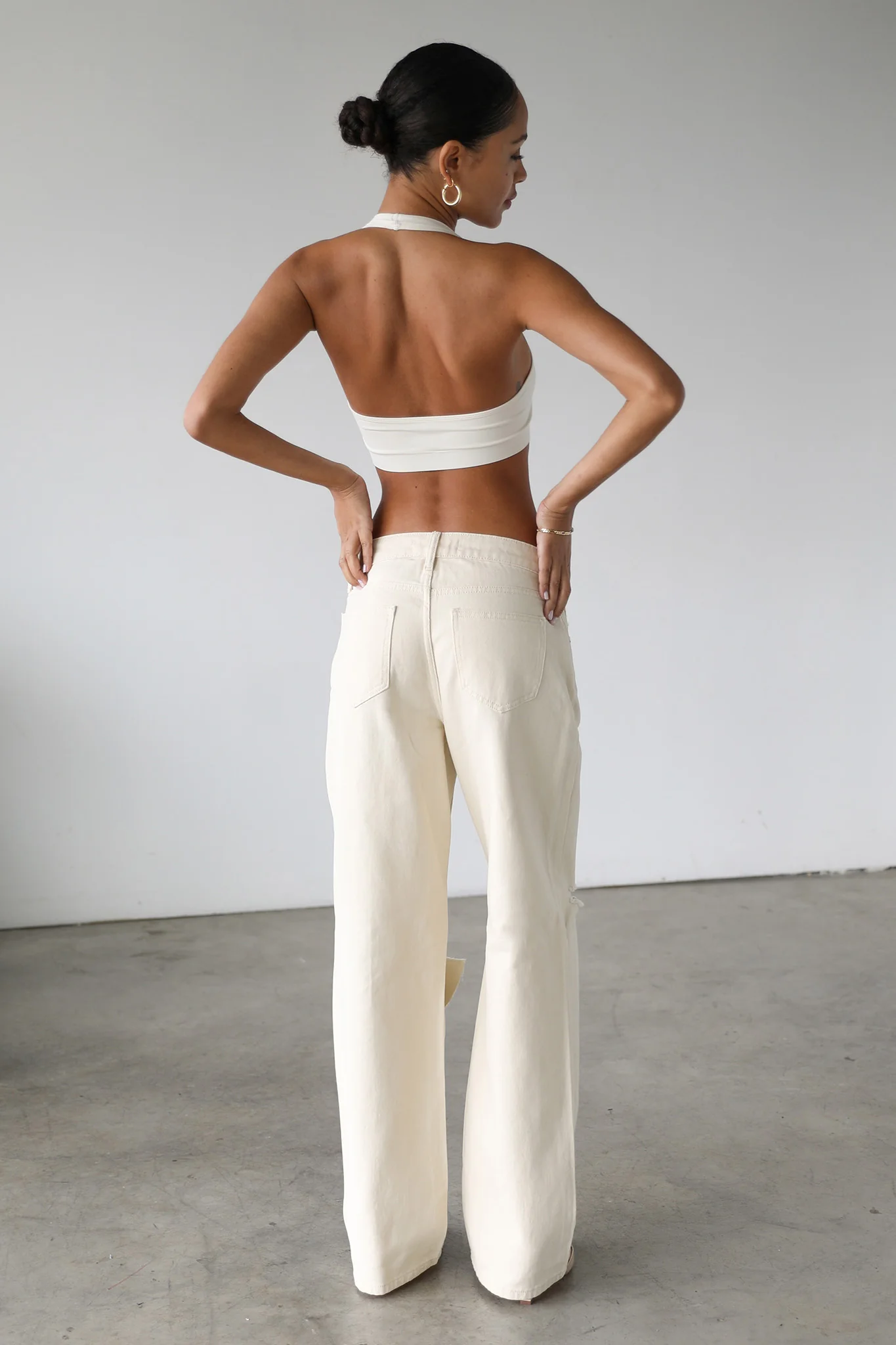 DOGMA Straight Wide Leg Skater Denim Jeans Cream - Image 3