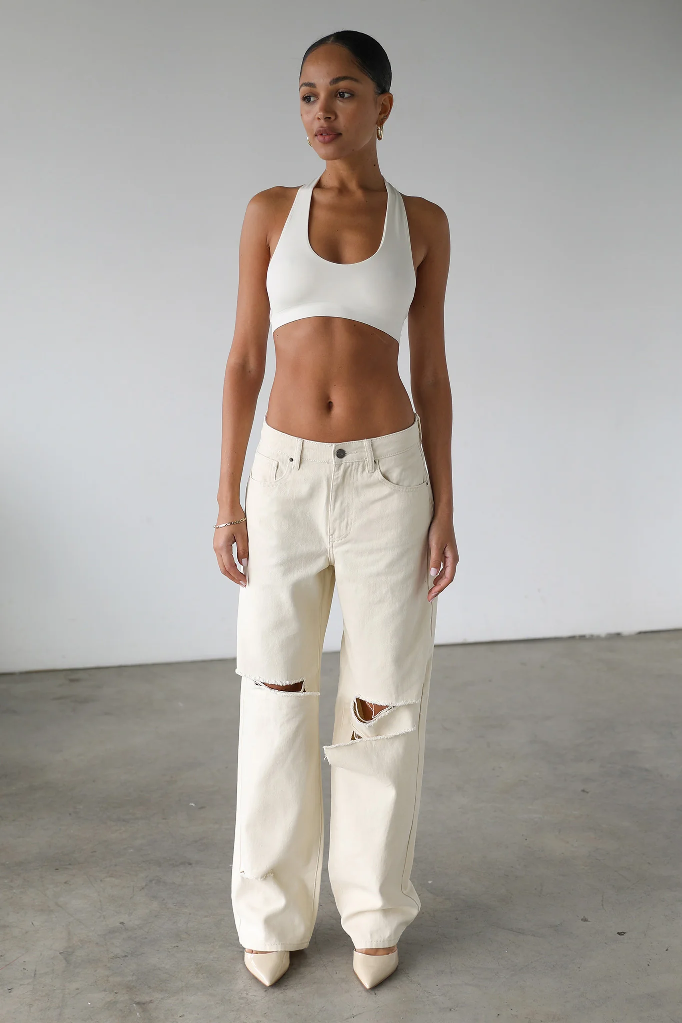 DOGMA Straight Wide Leg Skater Denim Jeans Cream - Image 6