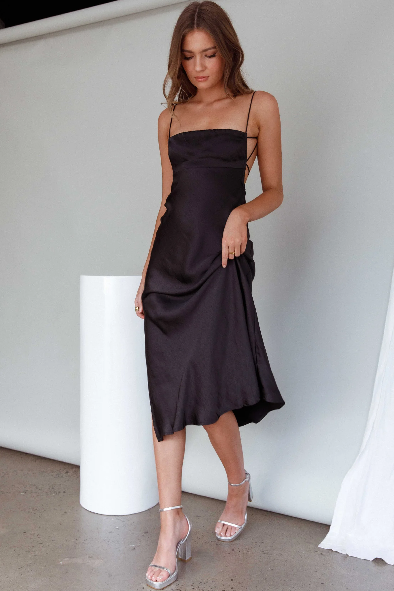 Dolce Life Low Back Midi Dress Black - Image 5