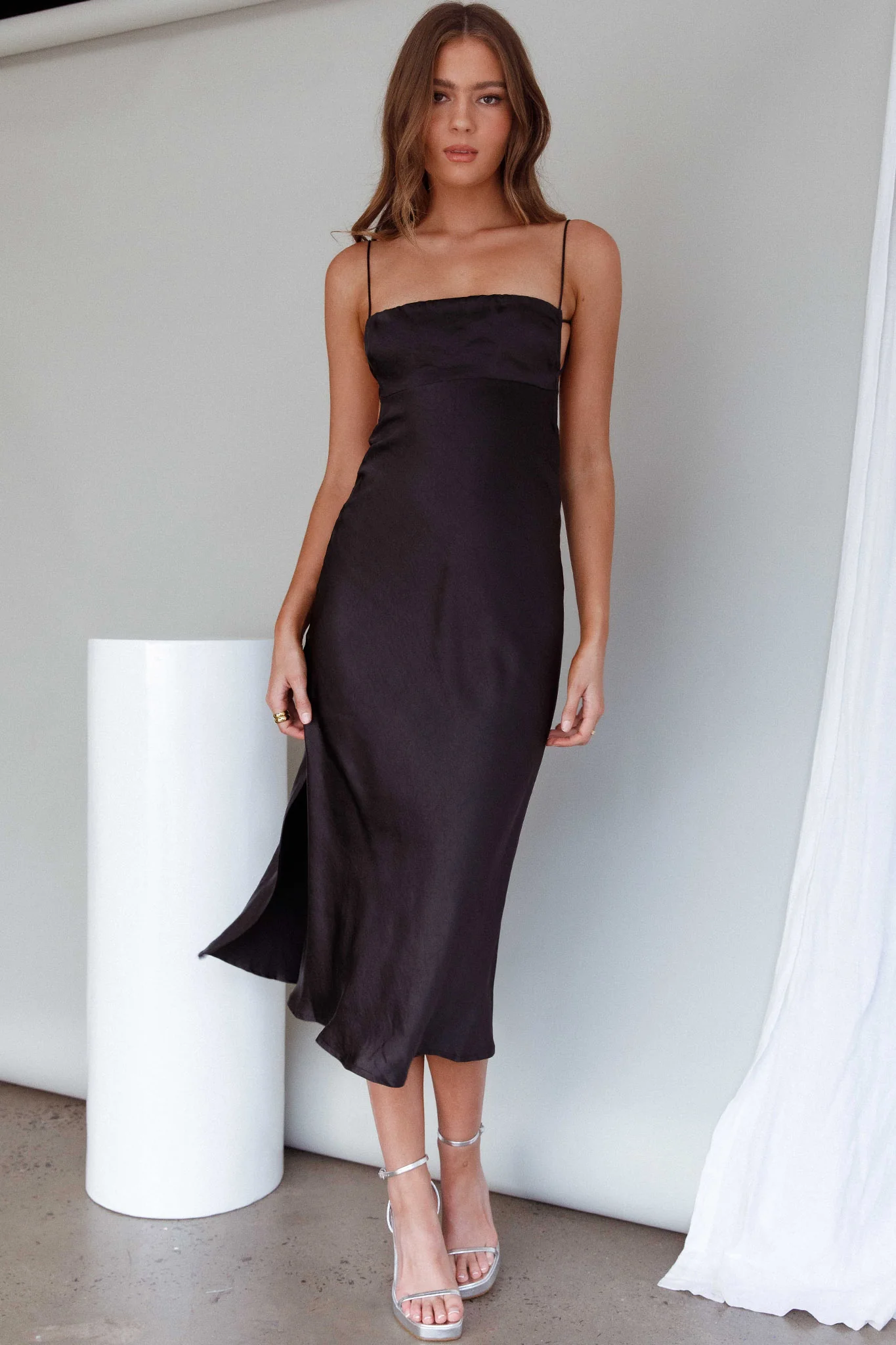 Dolce Life Low Back Midi Dress Black - Image 6