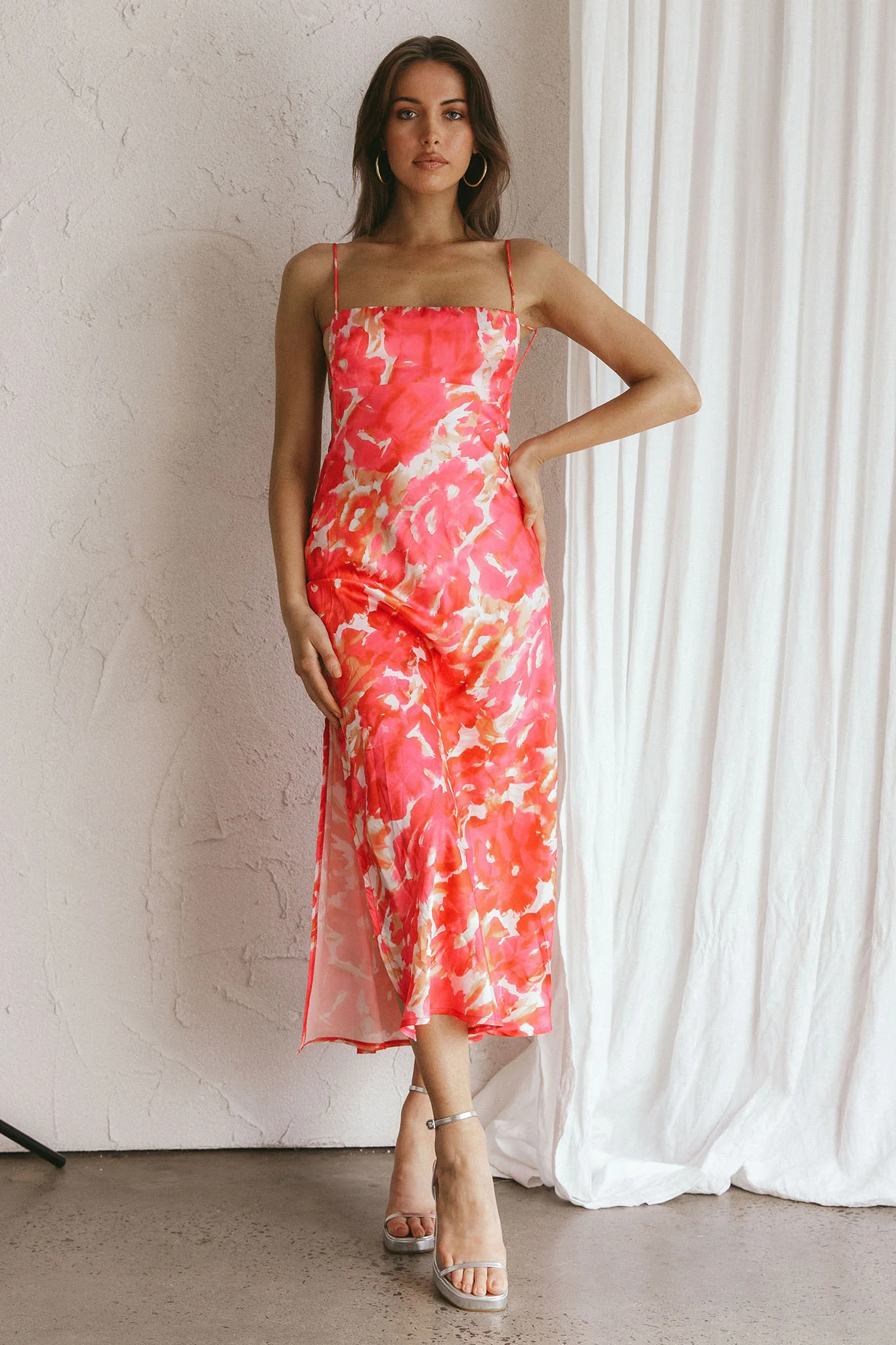 Dolce Life Low Back Midi Dress Floral Pink - Image 6