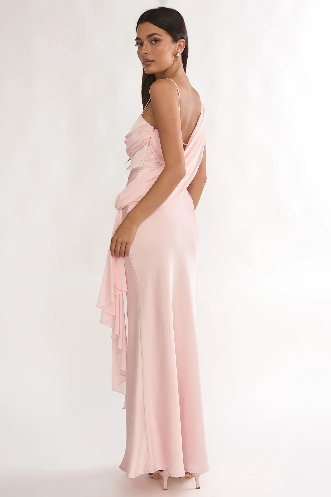 Doloros Drape Accent Maxi Dress Pink - Image 2