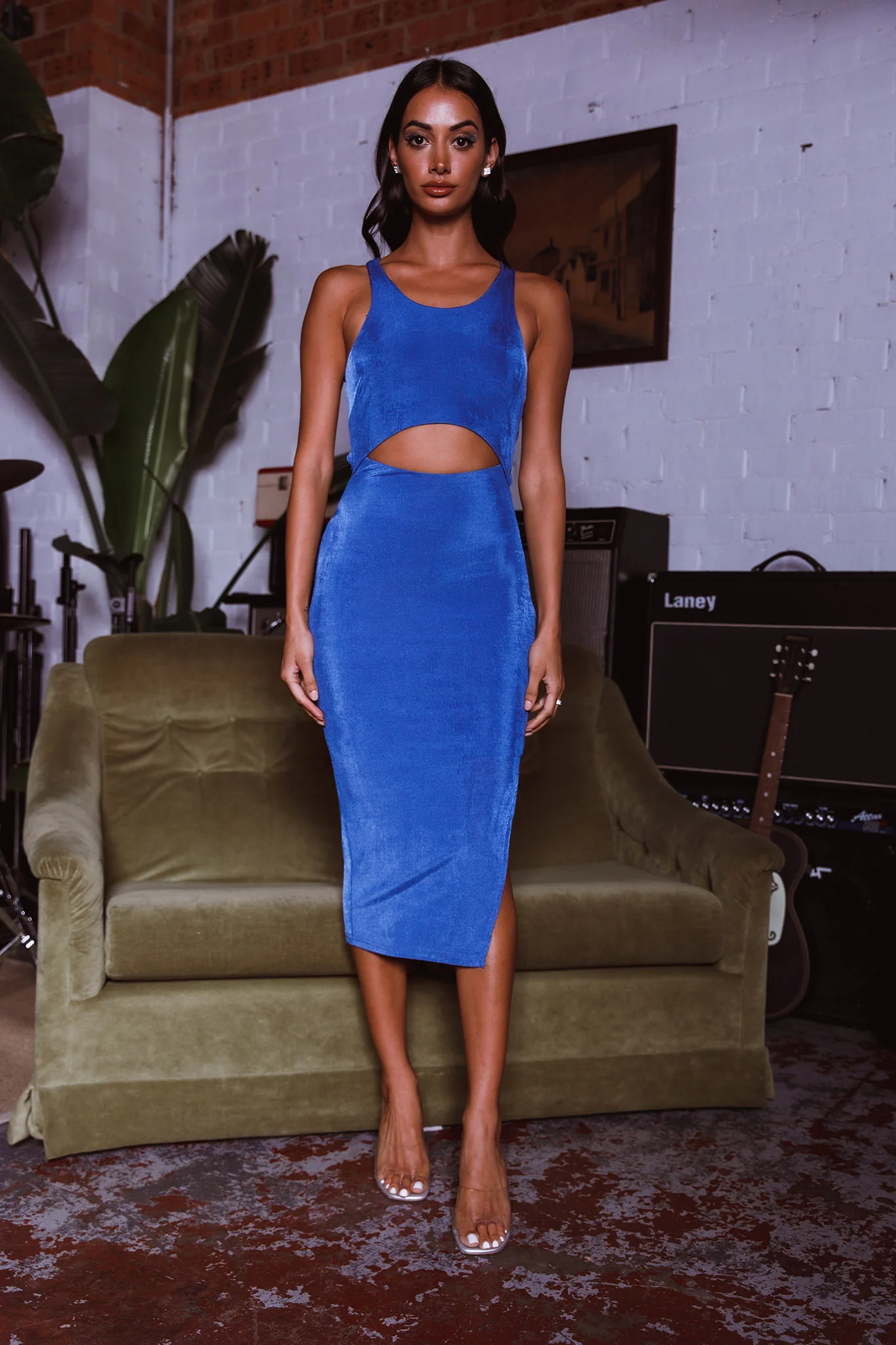 Dominique Cut-Out Twist Midi Dress Blue - Image 5