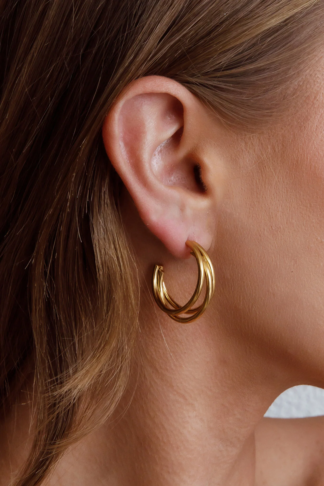 Dominique Triple Open Hoop Earrings Gold - Image 2