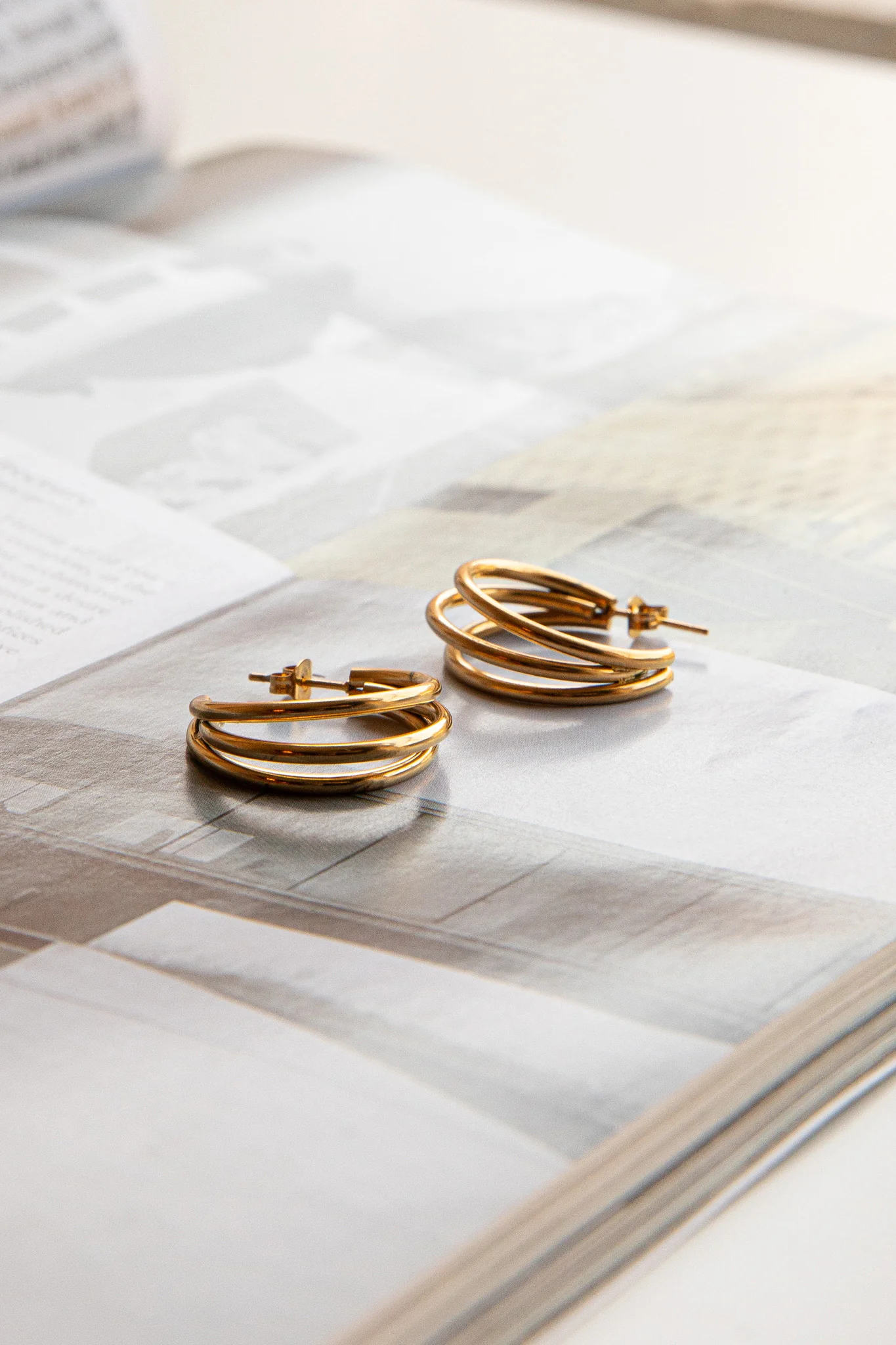 Dominique Triple Open Hoop Earrings Gold - Image 3