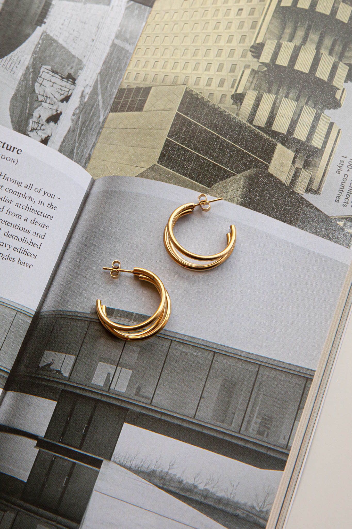 Dominique Triple Open Hoop Earrings Gold - Image 5