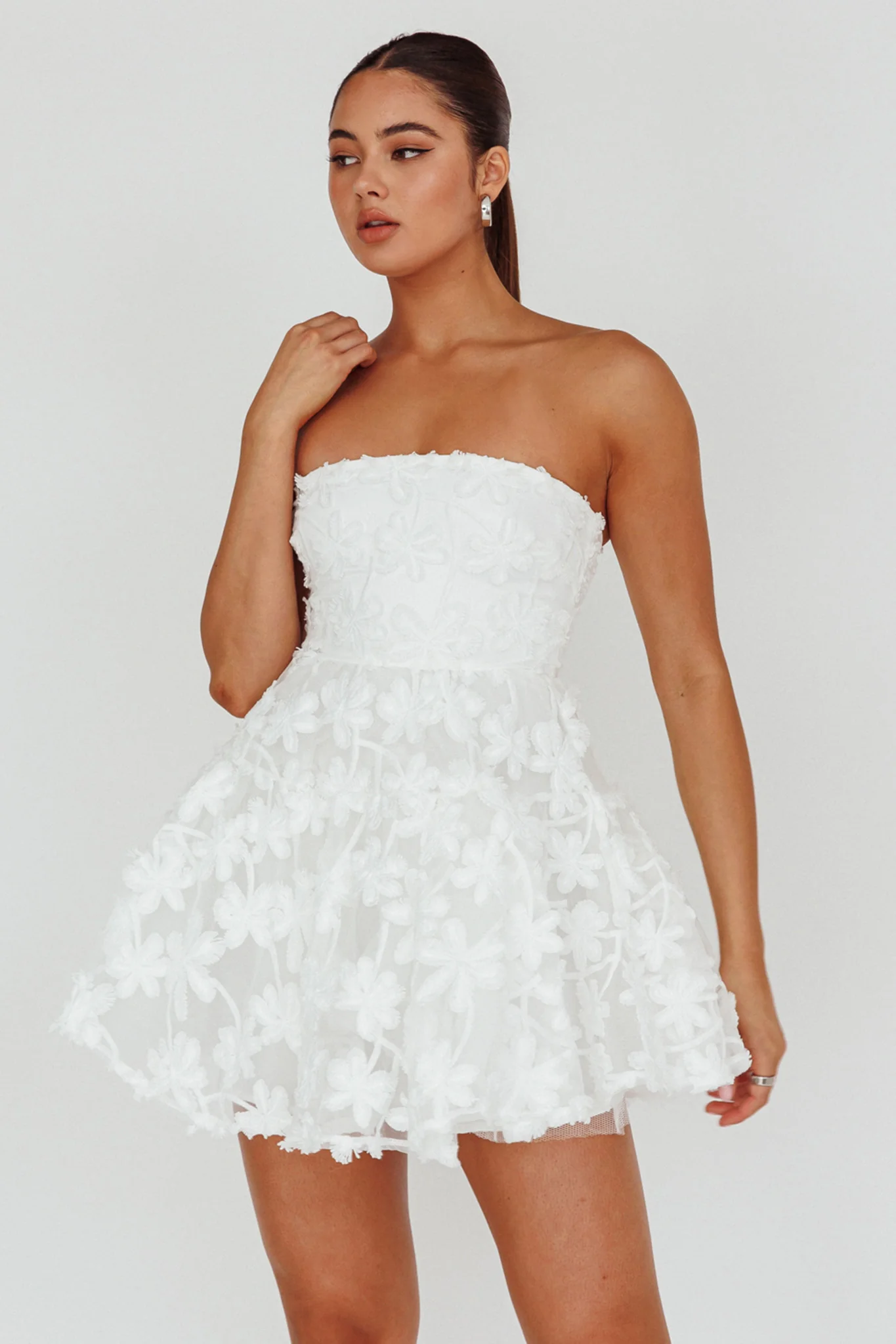 Dori Floral Embellished Mini Dress White - Image 5
