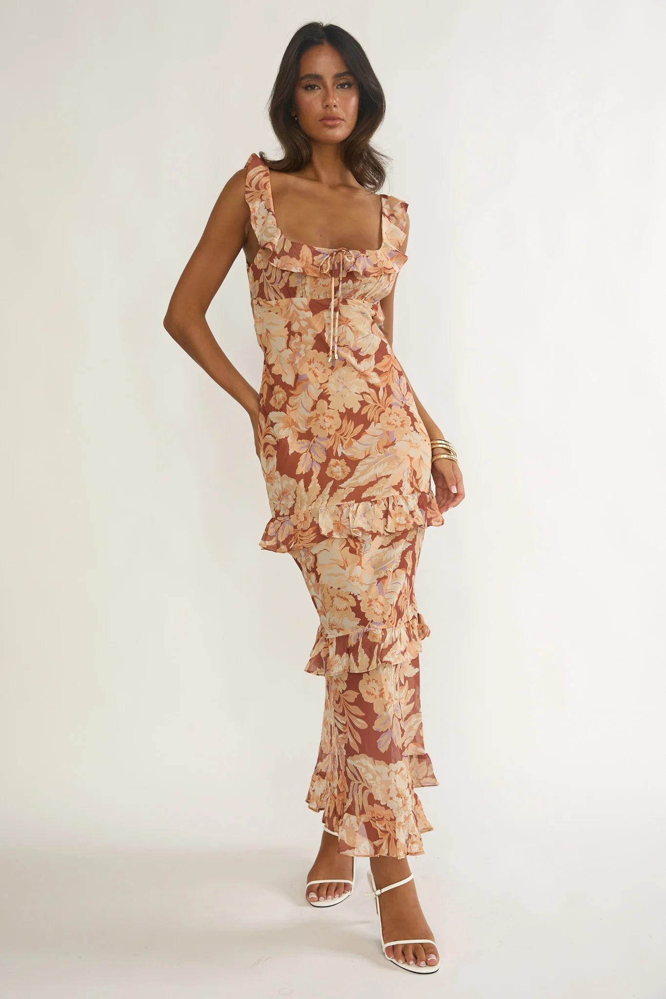 Dorise Tied Back Ruffle Maxi Dress Floral Yellow - Image 2