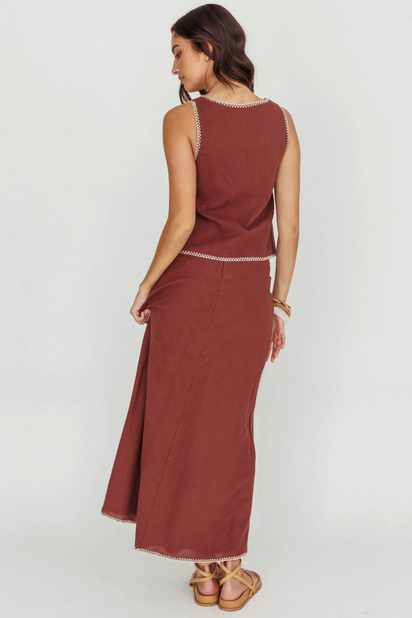 Dose Of Sunshine Blanket Stitch Skirt Chocolate - Image 3