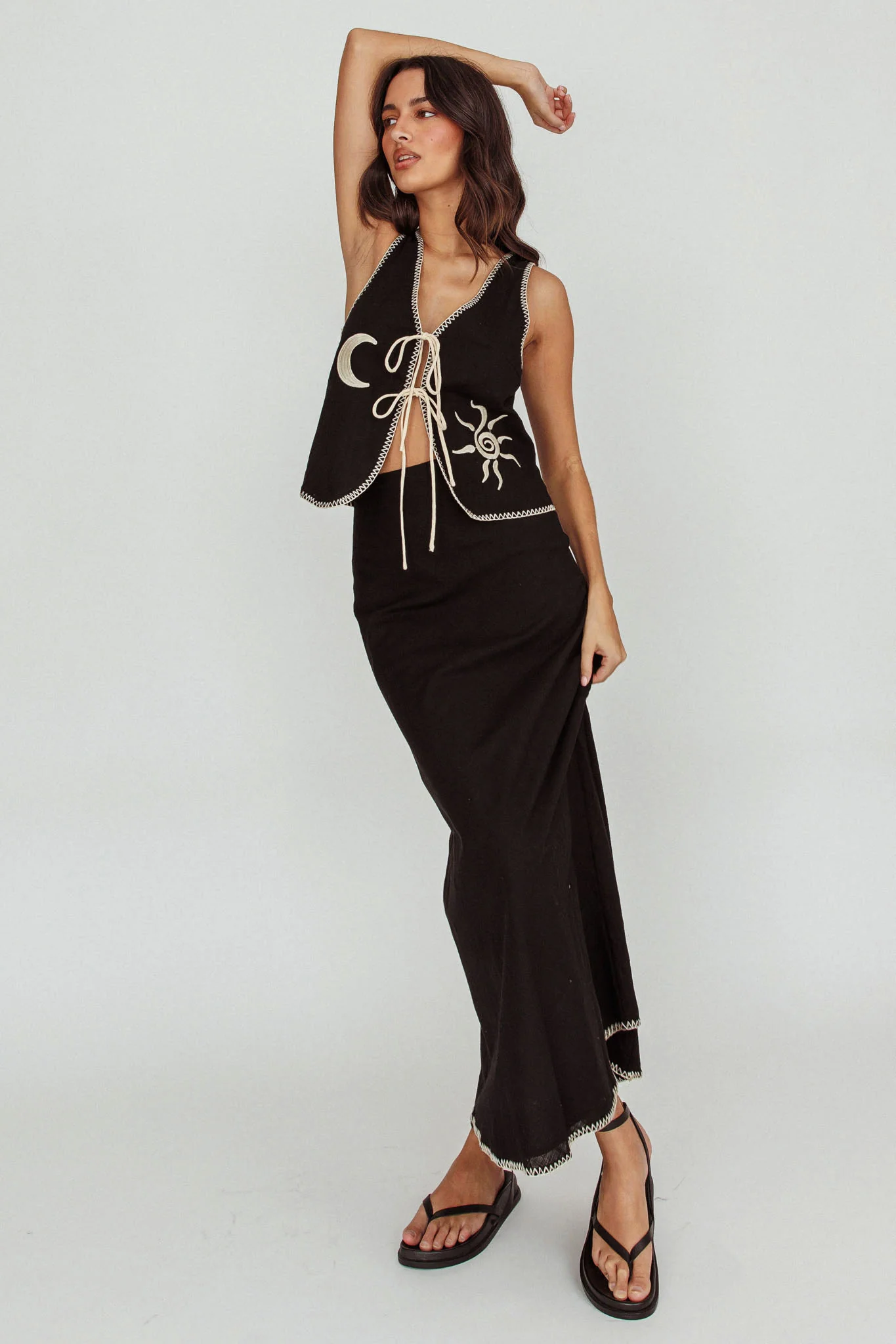 Dose Of Sunshine Blanket Stitch Vest Top Black - Image 3