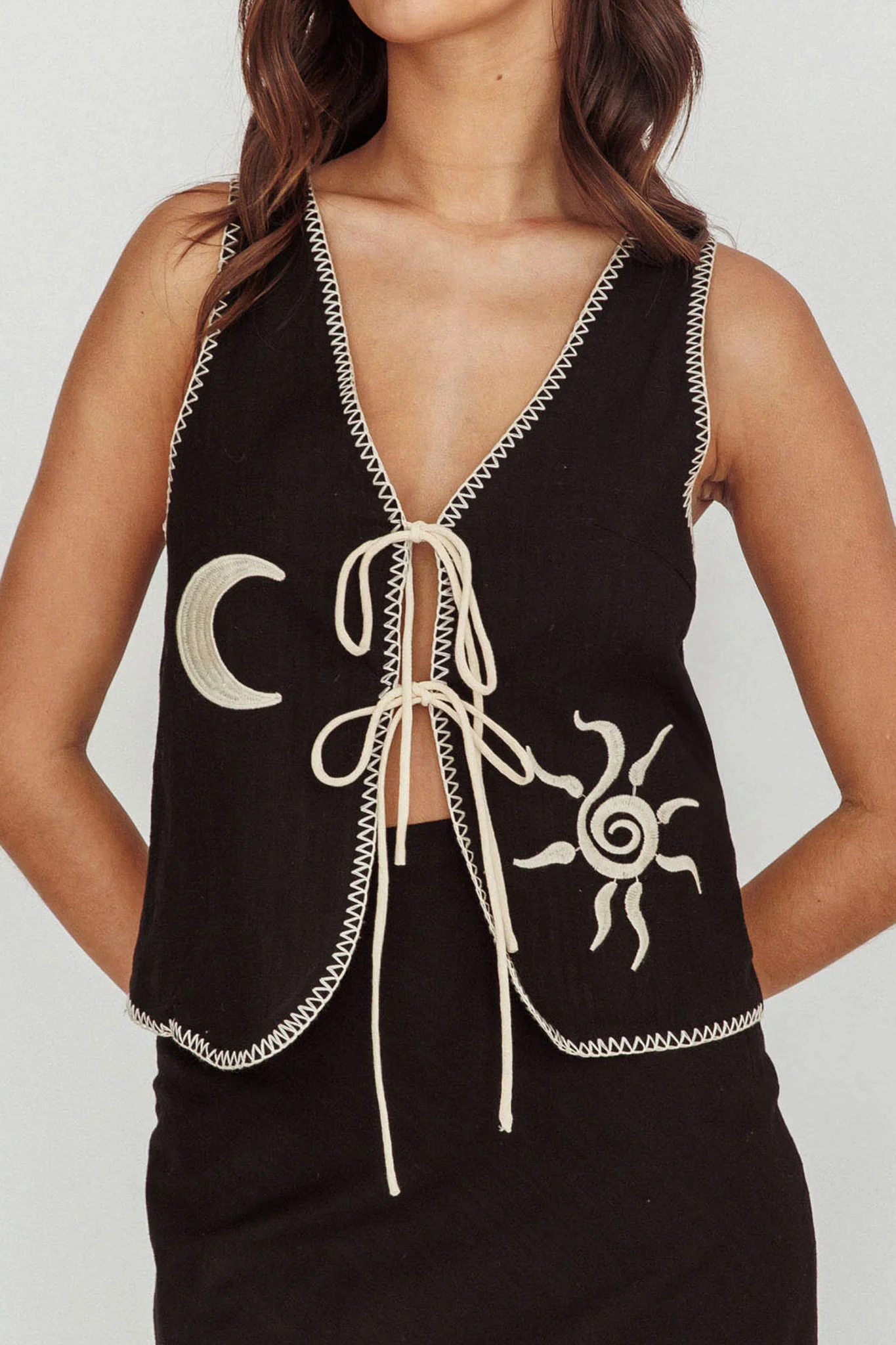 Dose Of Sunshine Blanket Stitch Vest Top Black - Image 4