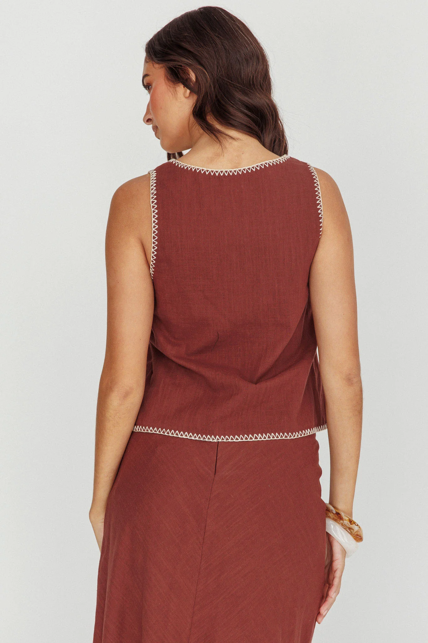 Dose Of Sunshine Blanket Stitch Vest Top Chocolate - Image 2