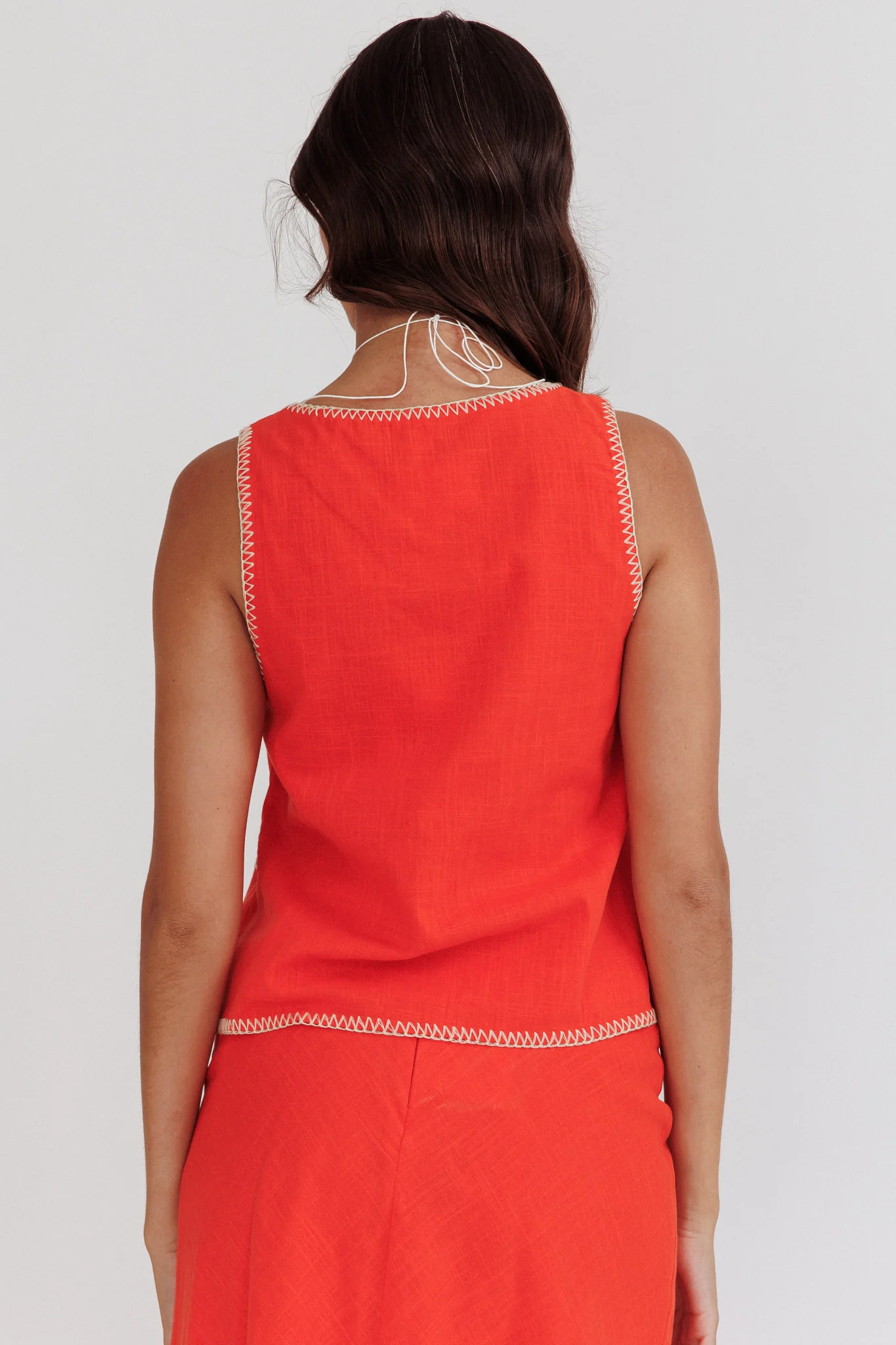 Dose Of Sunshine Blanket Stitch Vest Top Orange - Image 3