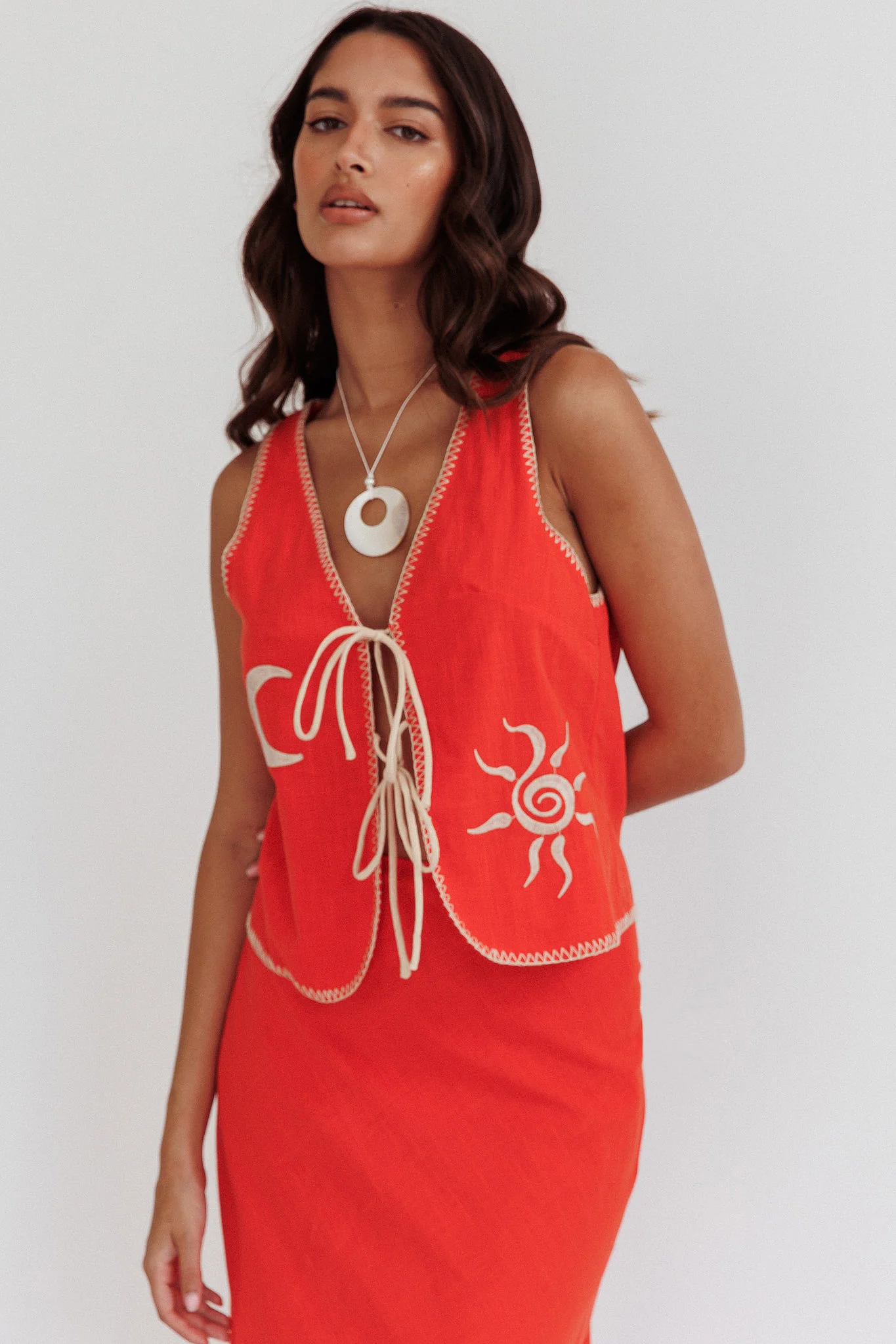 Dose Of Sunshine Blanket Stitch Vest Top Orange - Image 6