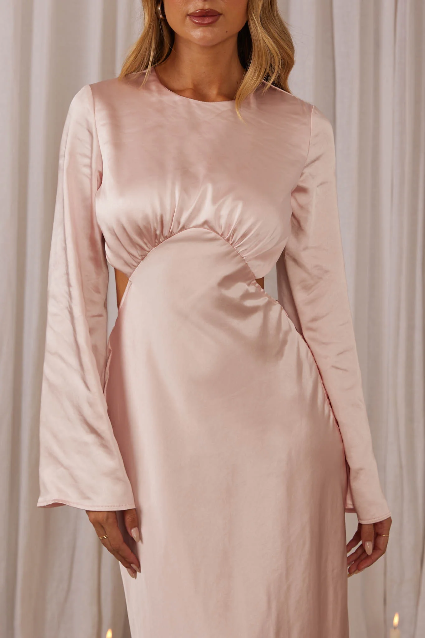 Doting Bell Sleeve Cut-Out Midi Dress Blush - Image 4