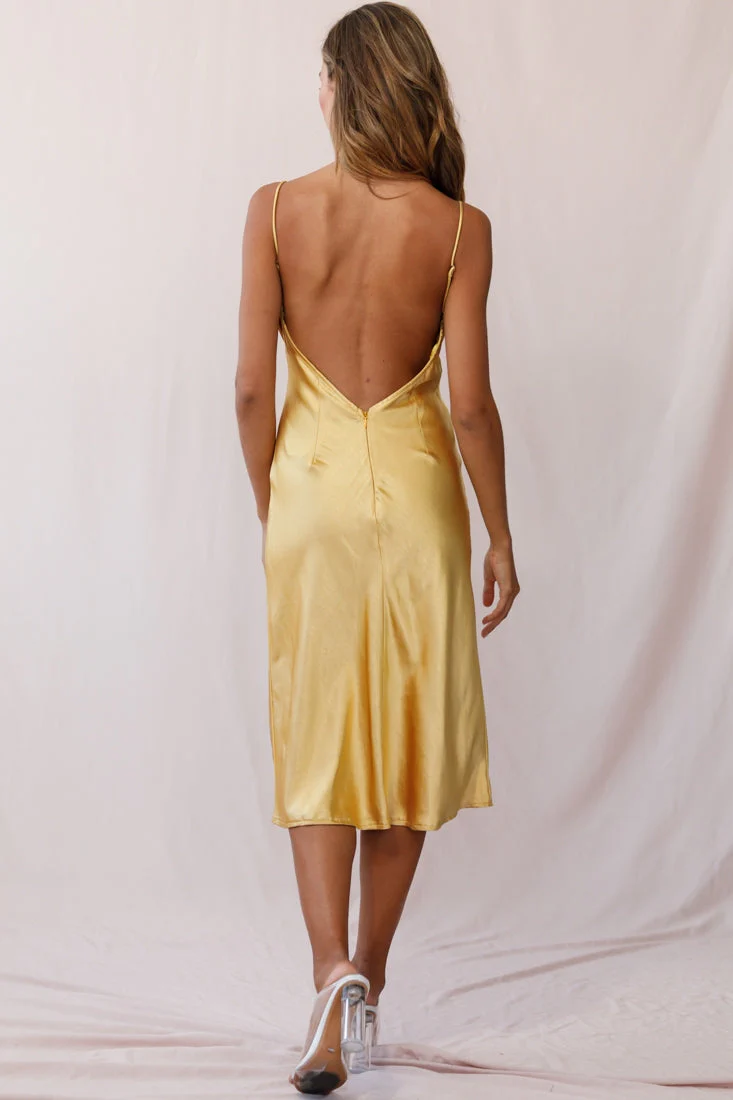 Double Take Draped Bust Midi Dress Mustard - Image 3