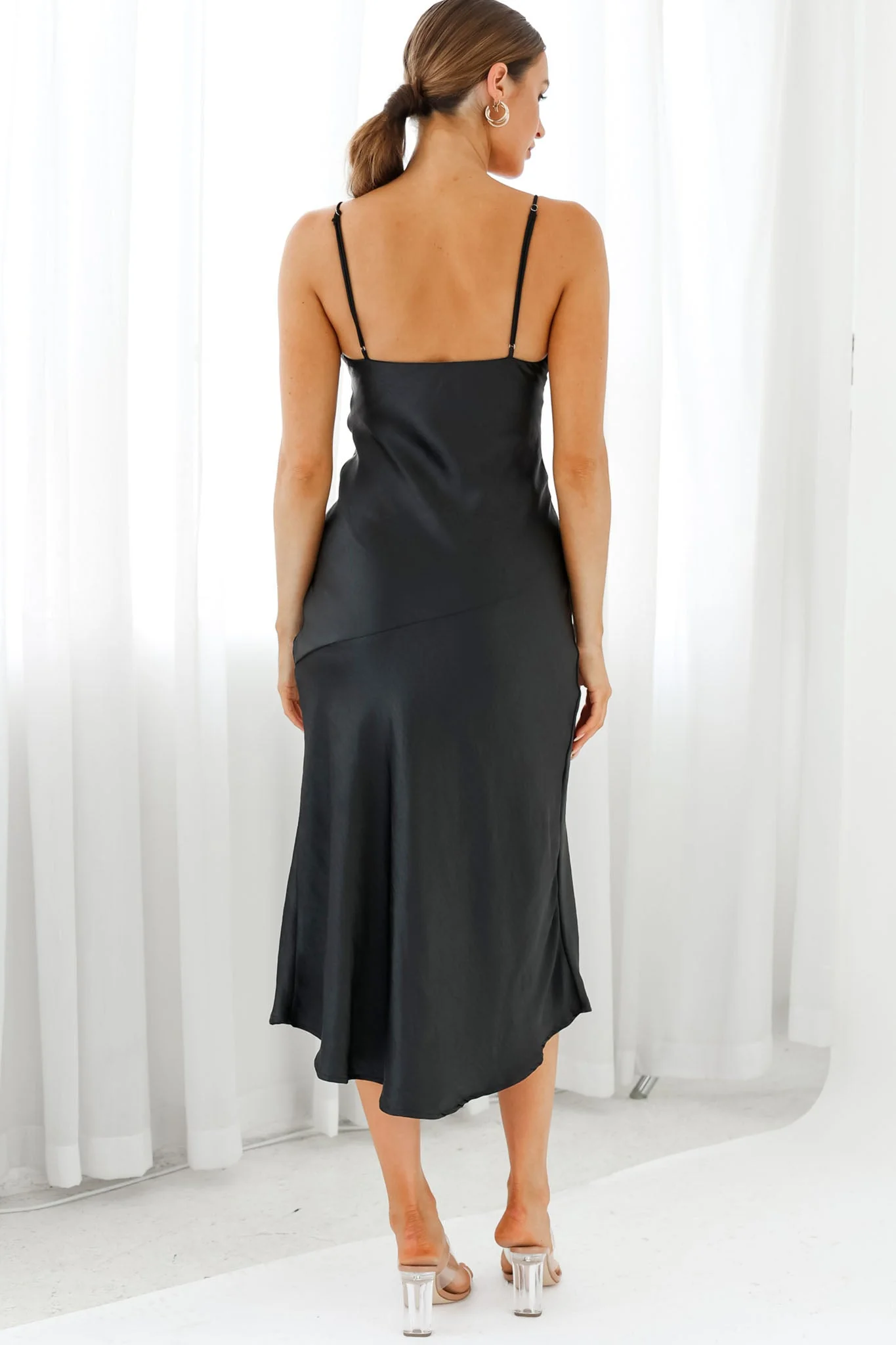 Downtown Cami Strap Front Split Midi Dress Black - Image 2
