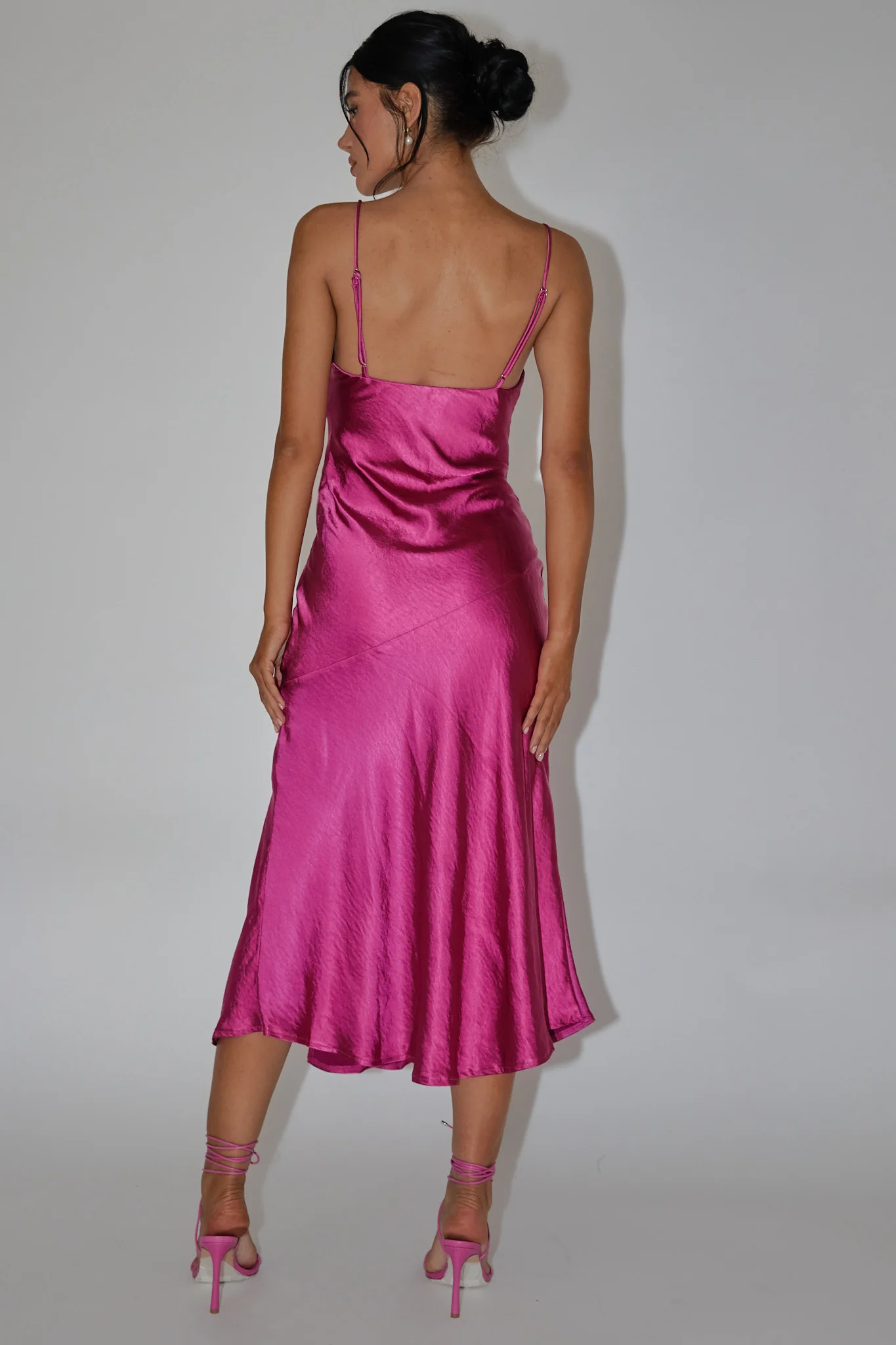 Downtown Cami Strap Front Split Midi Dress Fuchsia - Image 2