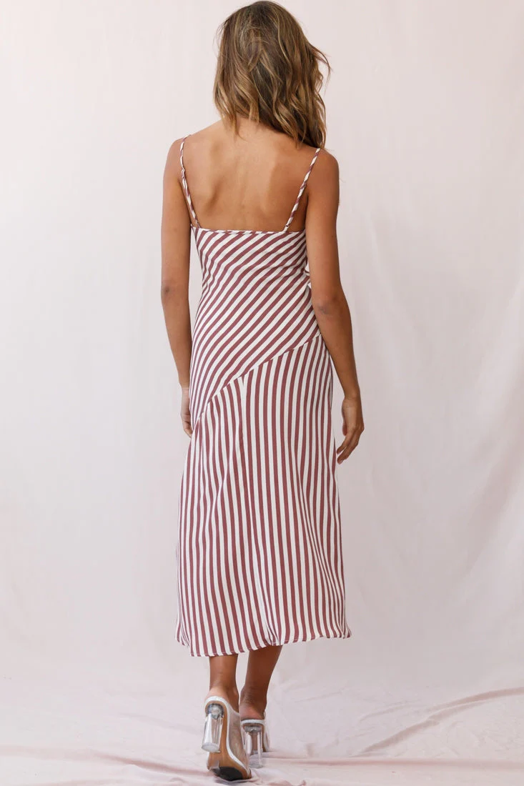 Downtown Cami Strap Front Split Midi Dress Stripe Print Rose - Image 3