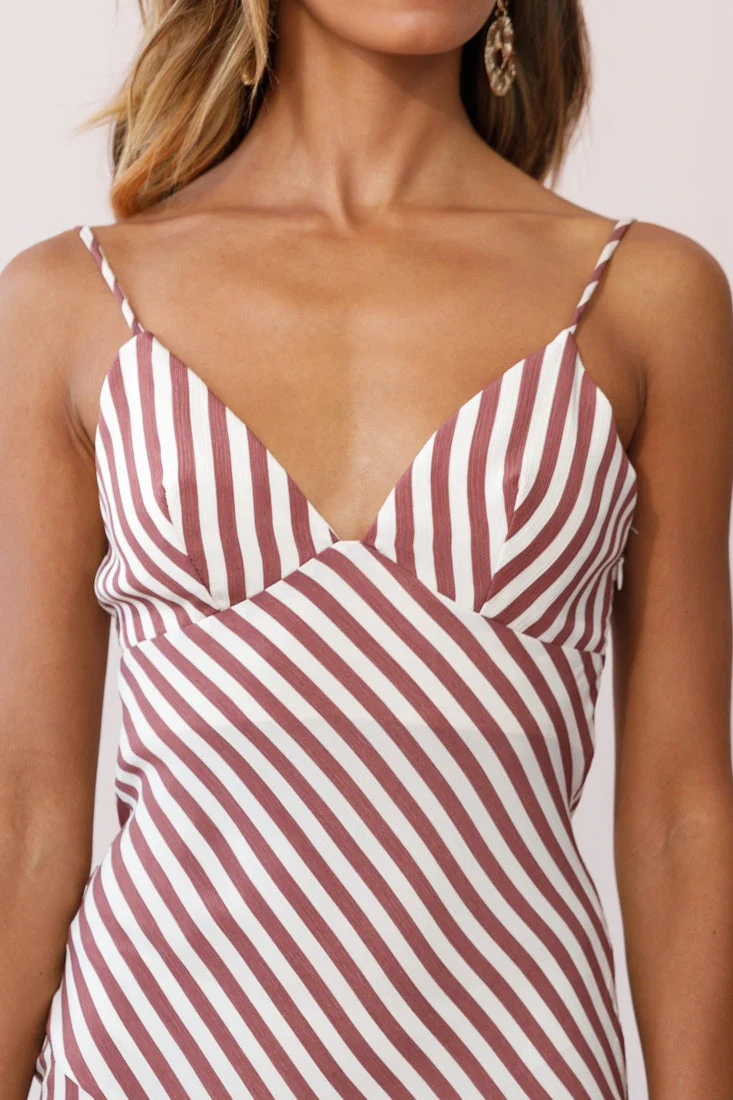 Downtown Cami Strap Front Split Midi Dress Stripe Print Rose - Image 4