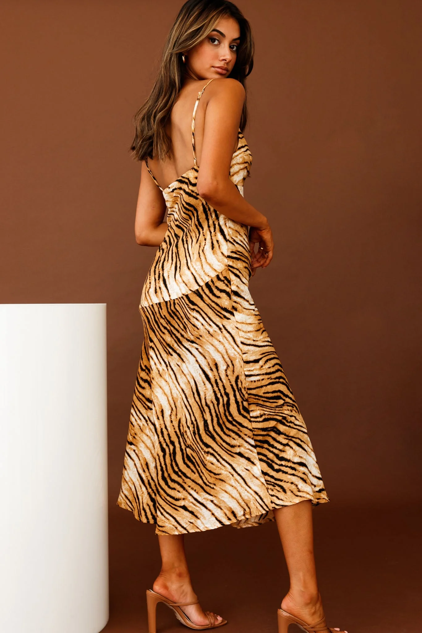 Downtown Cami Strap Front Split Midi Dress Tiger Print - Image 2