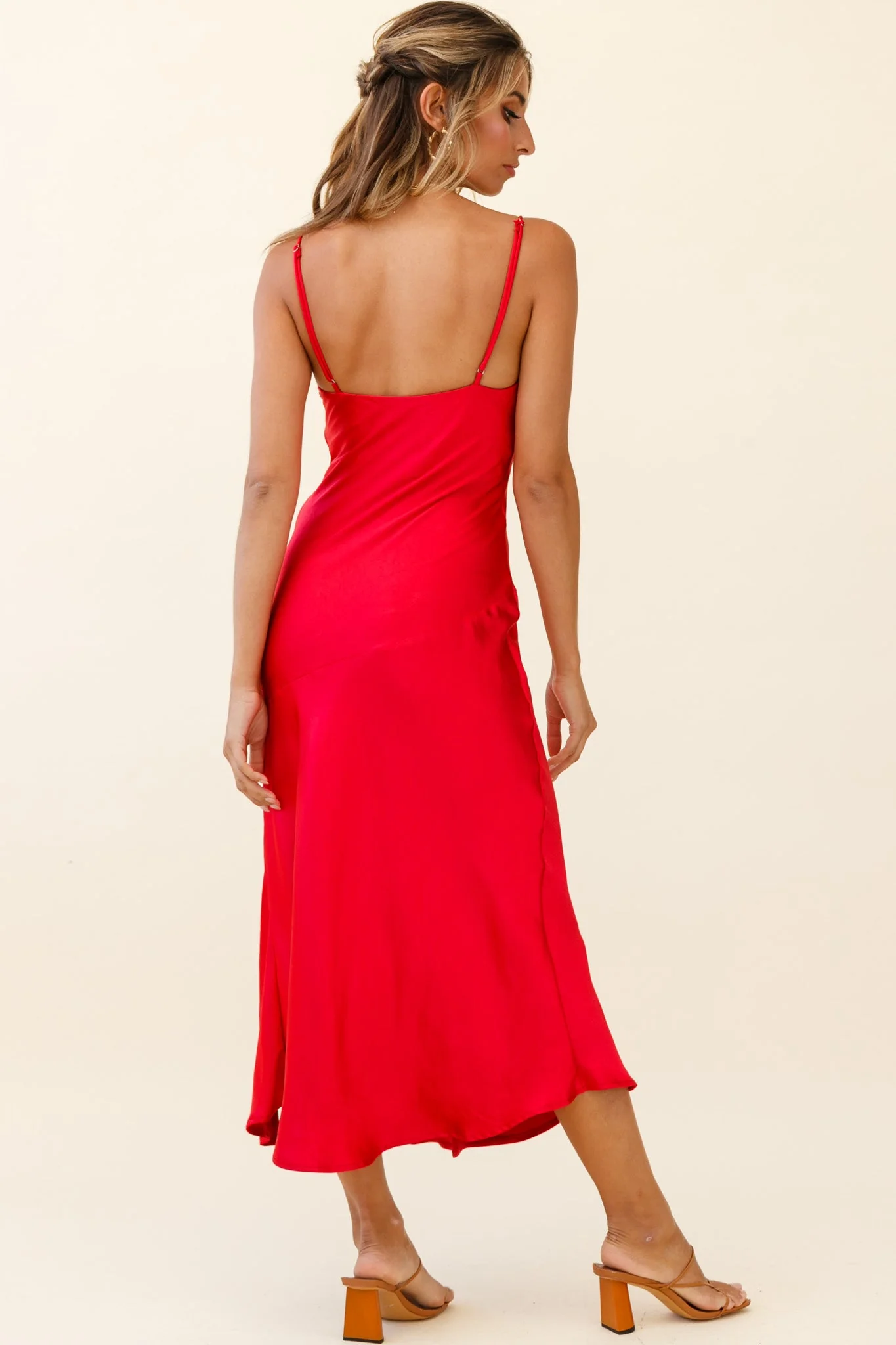 Downtown Cami Strap Front Split Midi Dress Wine - Image 2