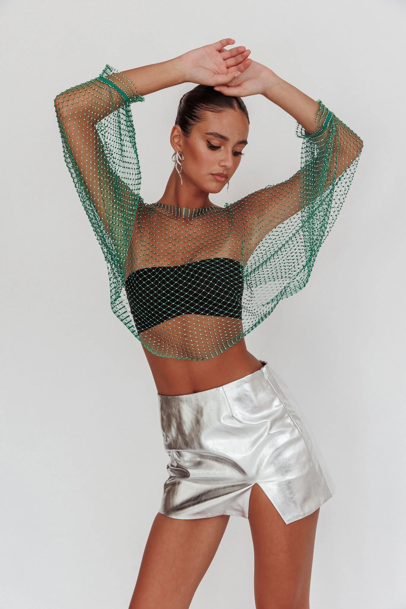 Drama, Drama Long Sleeve Fishnet Top Green - Image 2