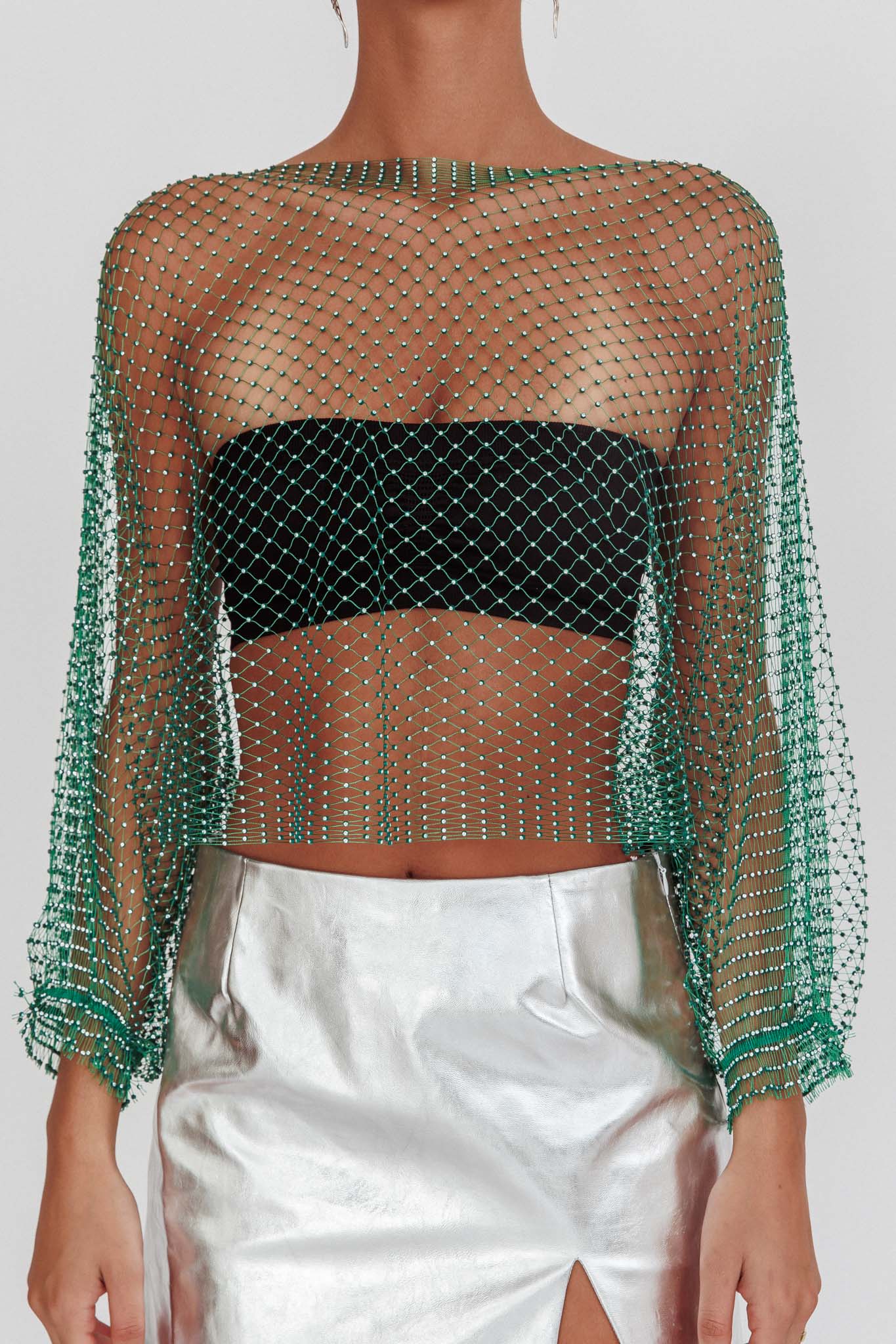 Drama, Drama Long Sleeve Fishnet Top Green - Image 5