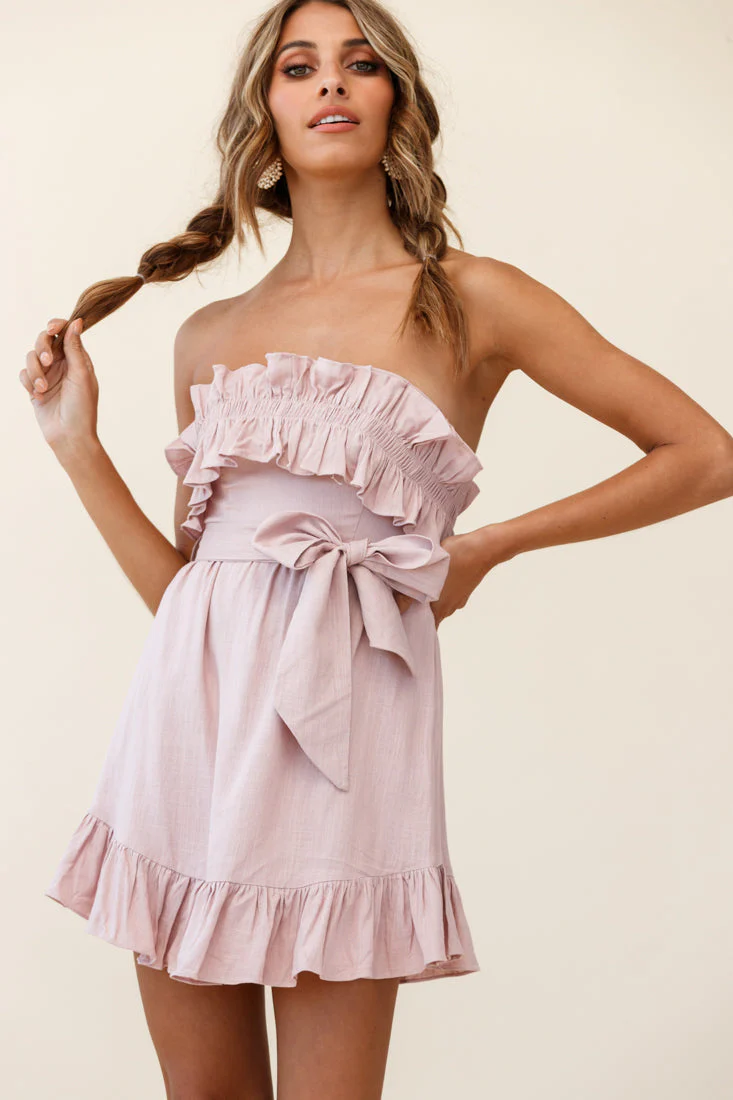 Dream All Day Shirred Ruffle Feature Strapless Dress Blush - Image 4